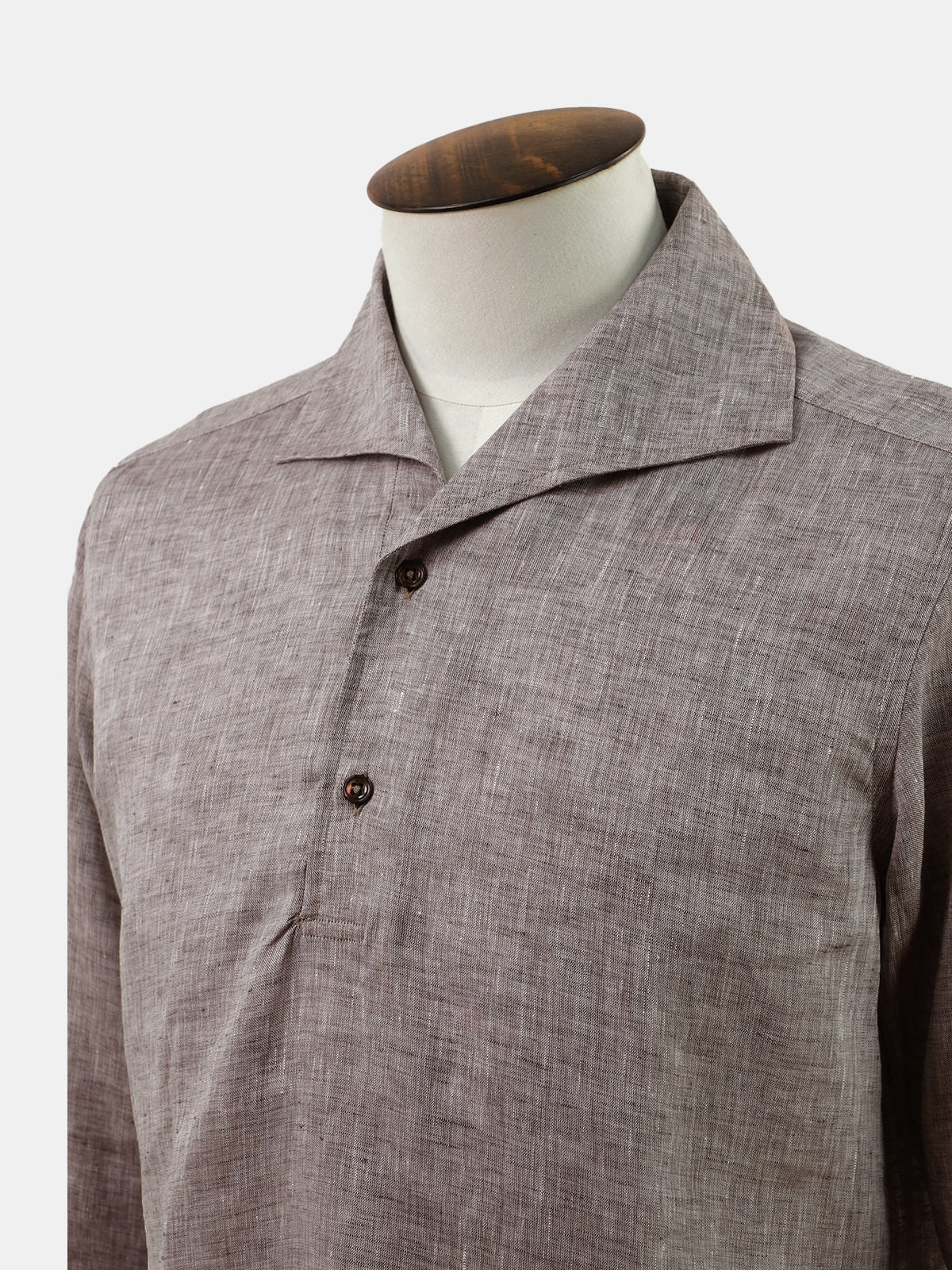 Rust Brown Linen Camp Collar Pullover Shirt - Sample