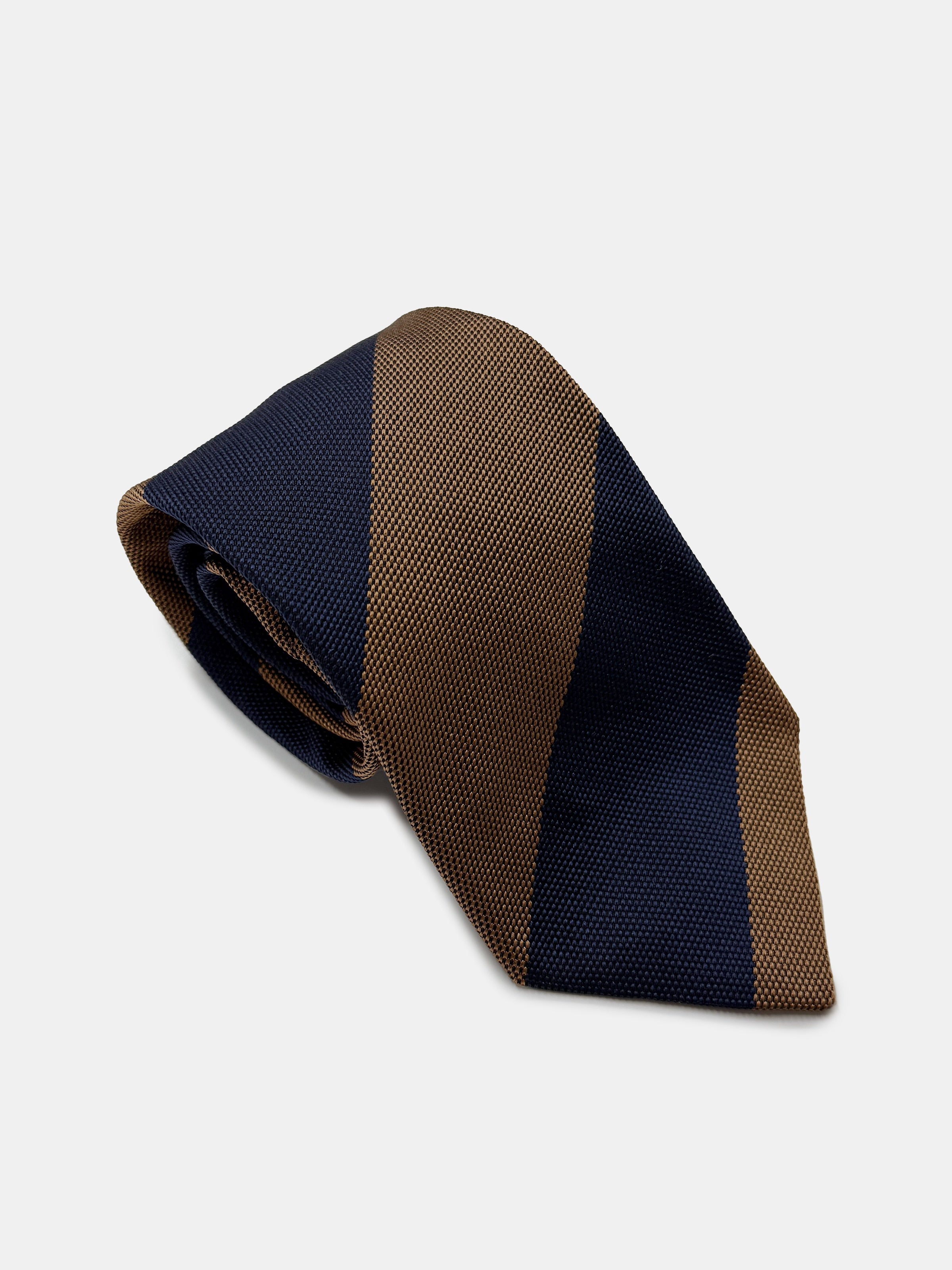 Navy & Cocoa Bold Stripe Cotton Silk Tie