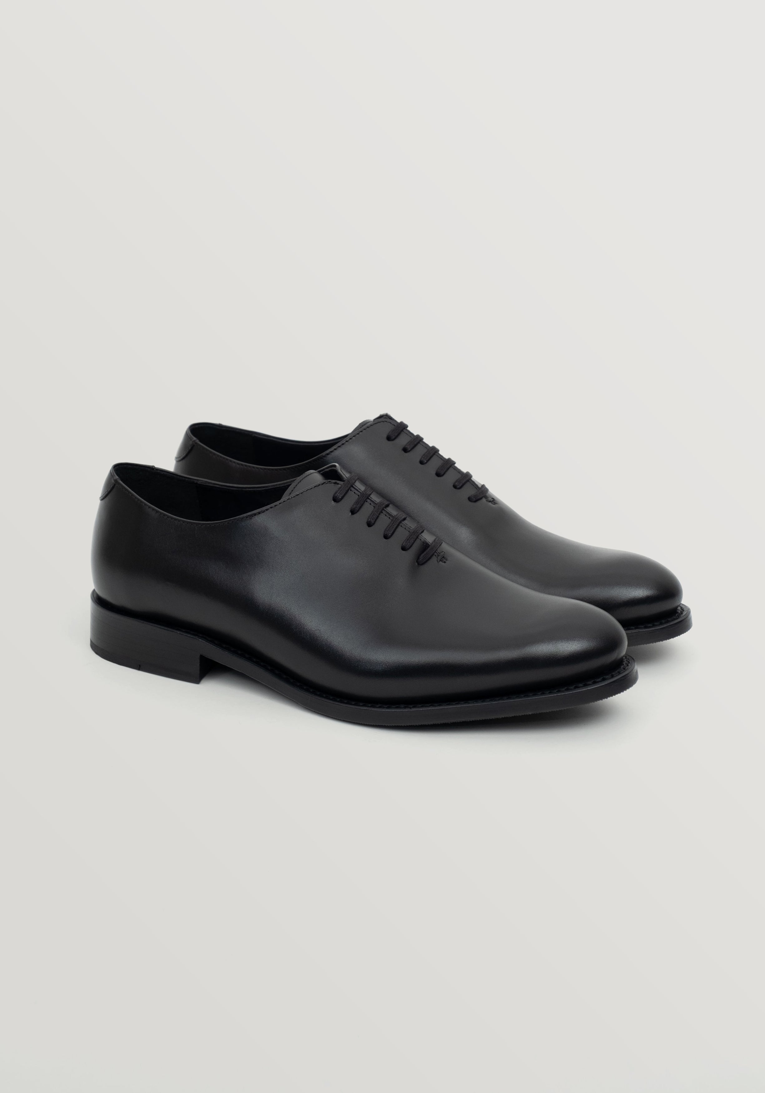Black Leather Whole Cut Oxford Shoe