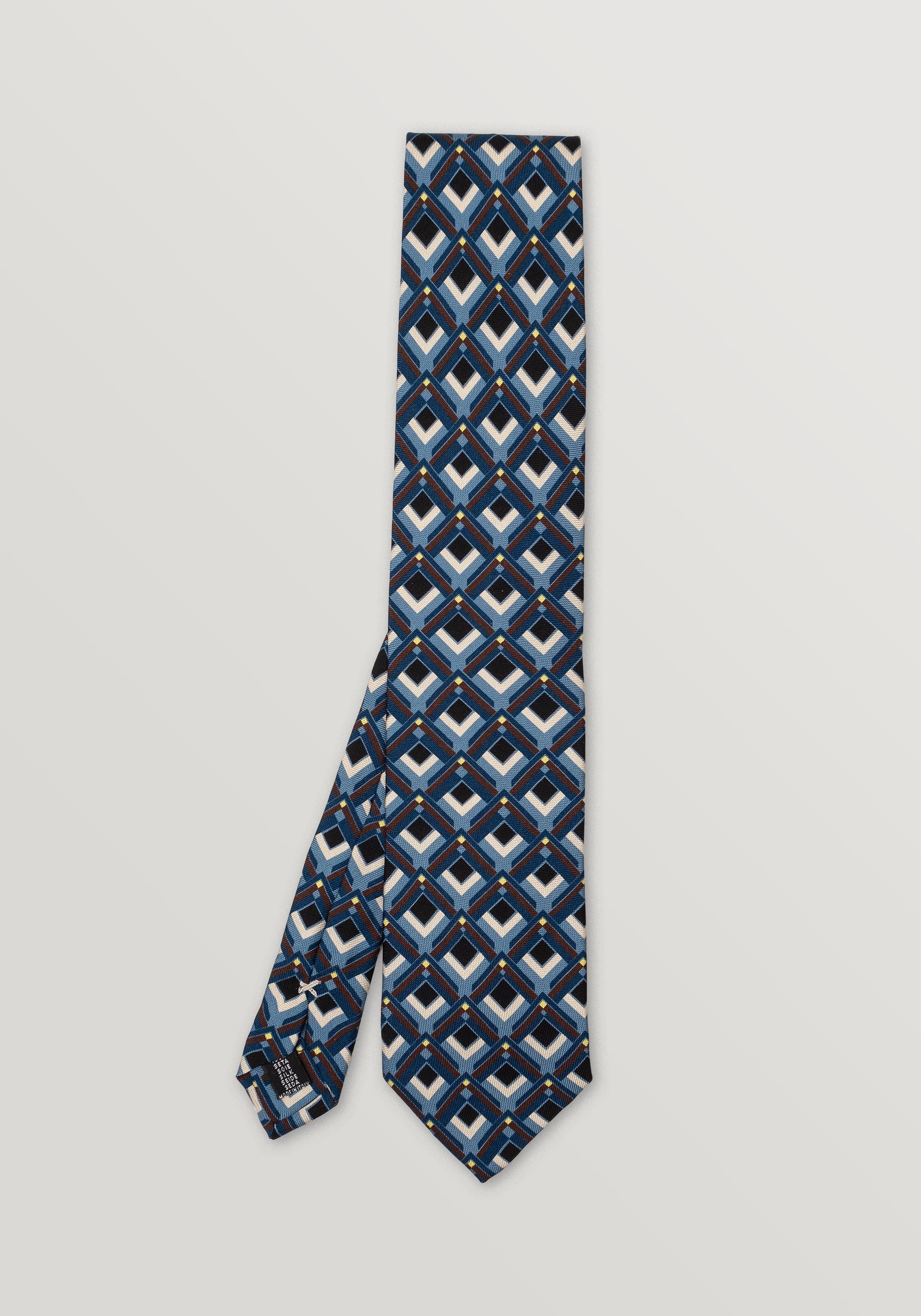 Print Tie - Mid Blue & Vanilla with a Yellow Highlight