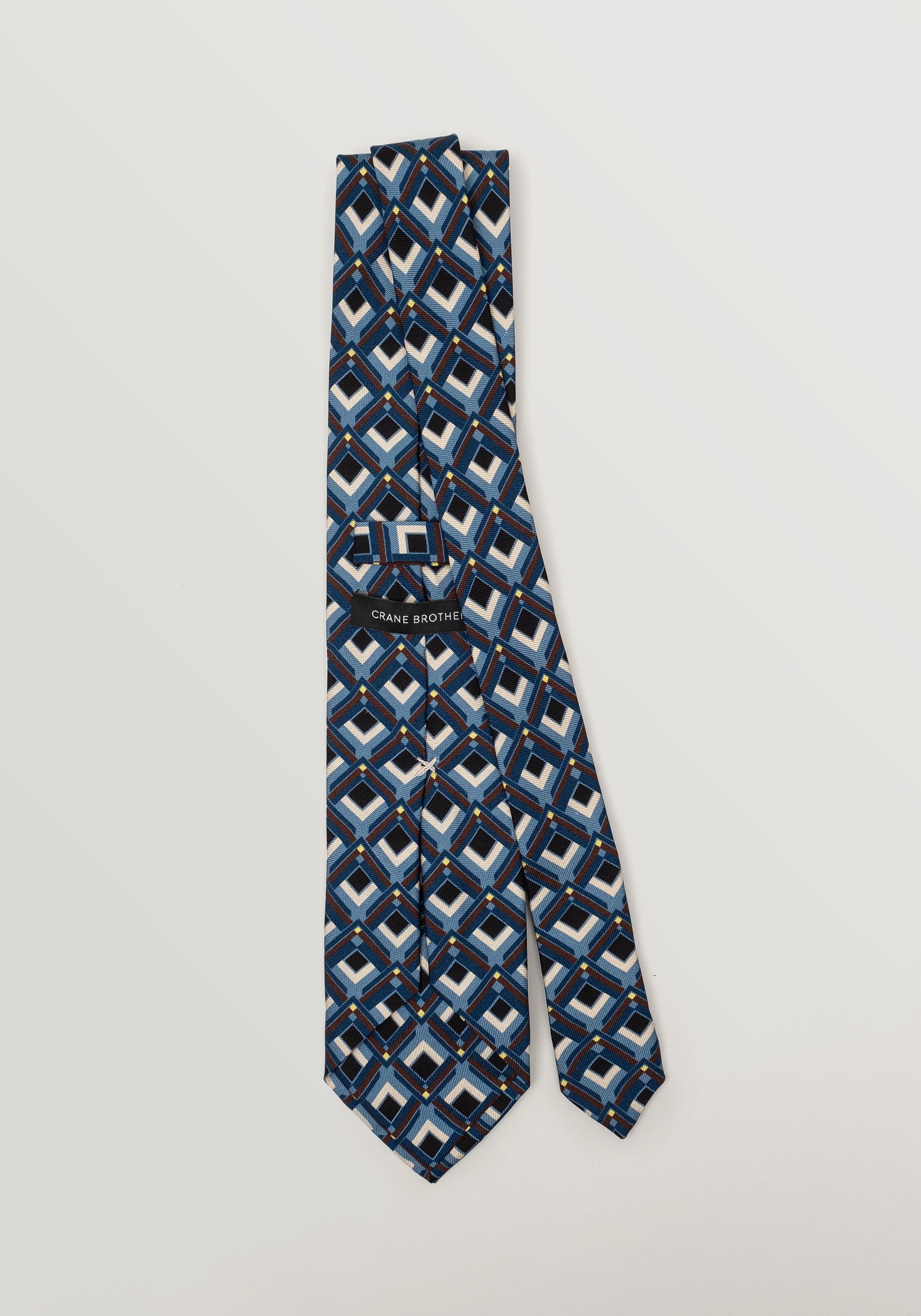 Print Tie - Mid Blue & Vanilla with a Yellow Highlight