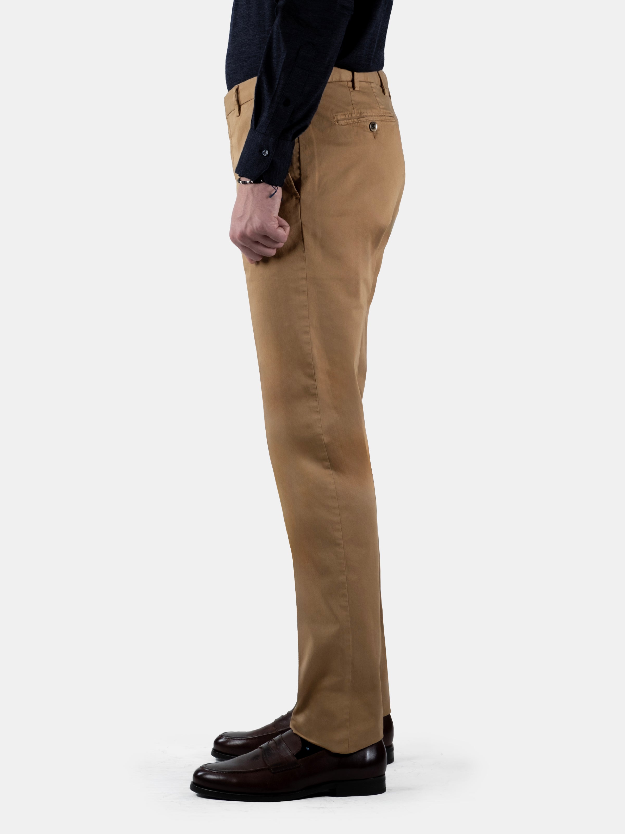 Serata Trouser - Caramel Garment Dyed Cotton Stretch Chino