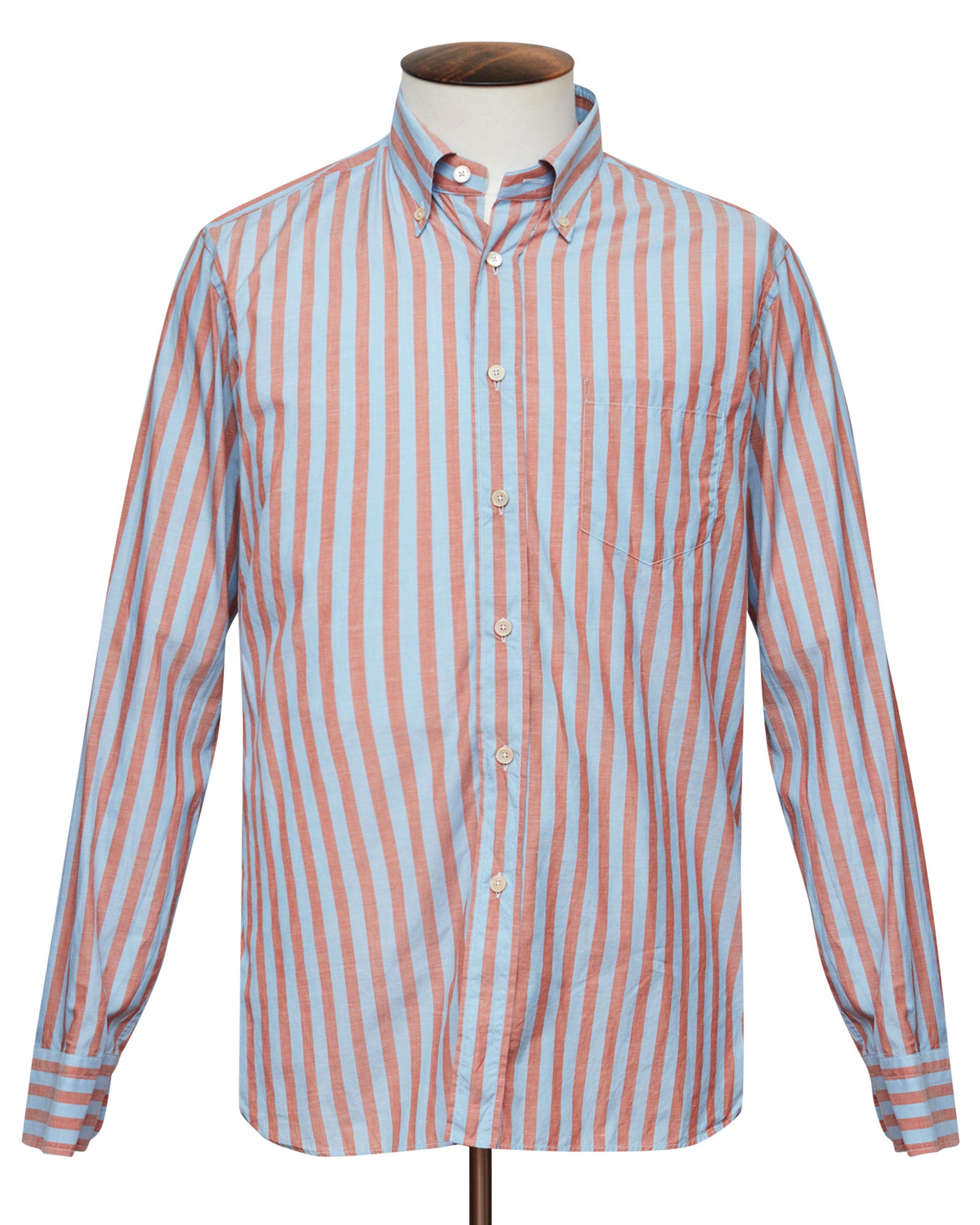 Cerulean Blue and Red Stripe Button Down Shirt