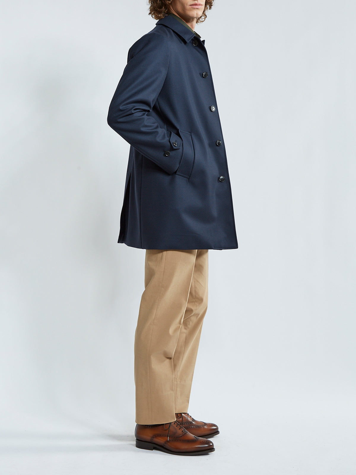 Midnight Navy Single-Breasted Car Coat With Liner