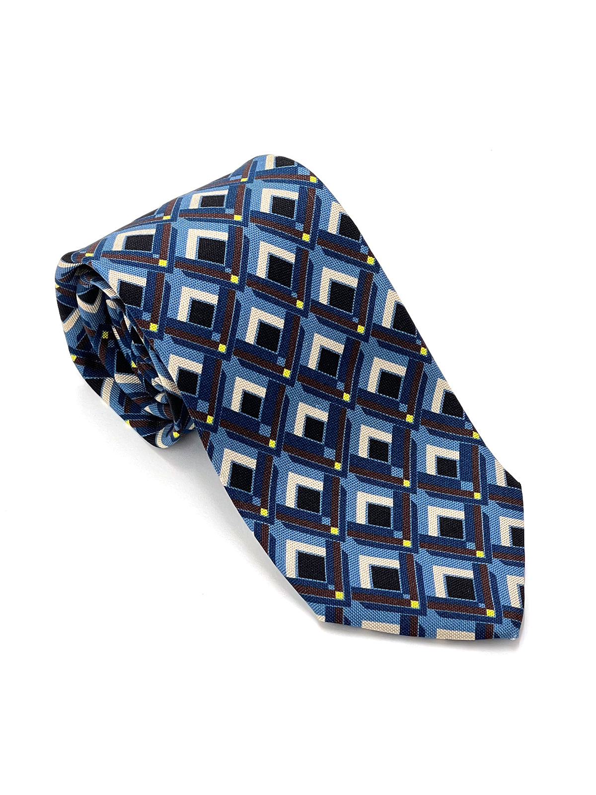 Mid Blue & Vanilla with a Yellow Highlight Print Tie