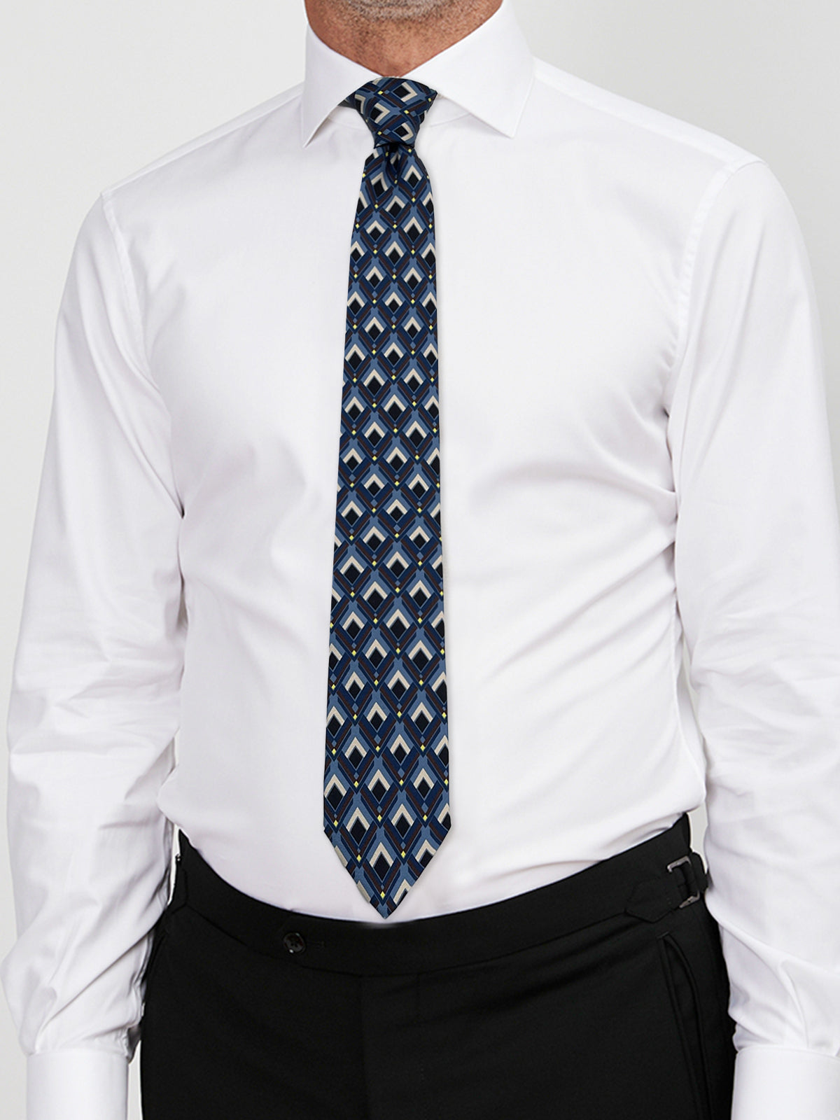 Mid Blue & Vanilla with a Yellow Highlight Print Tie