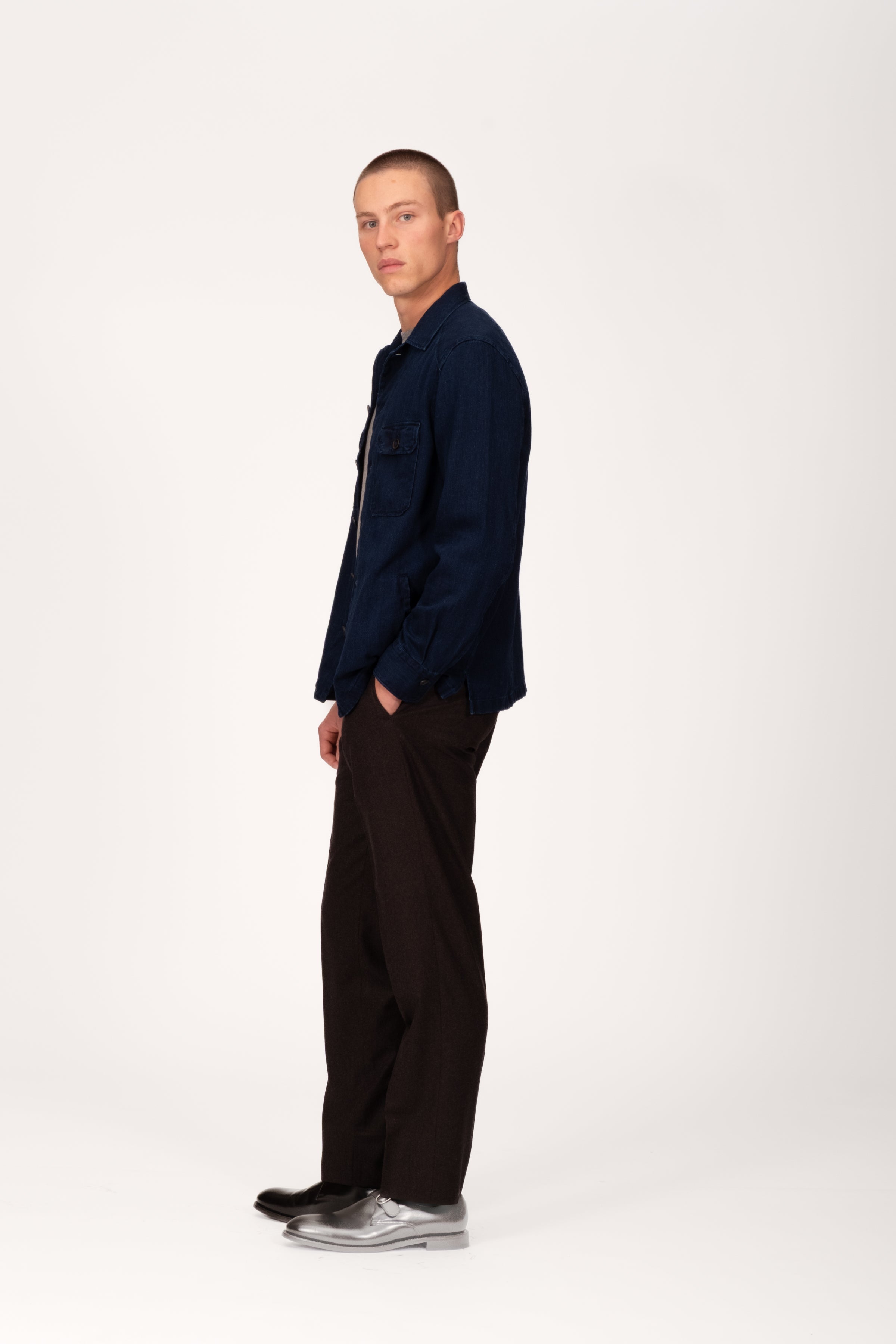Herringbone Dark Denim Chore Shirt