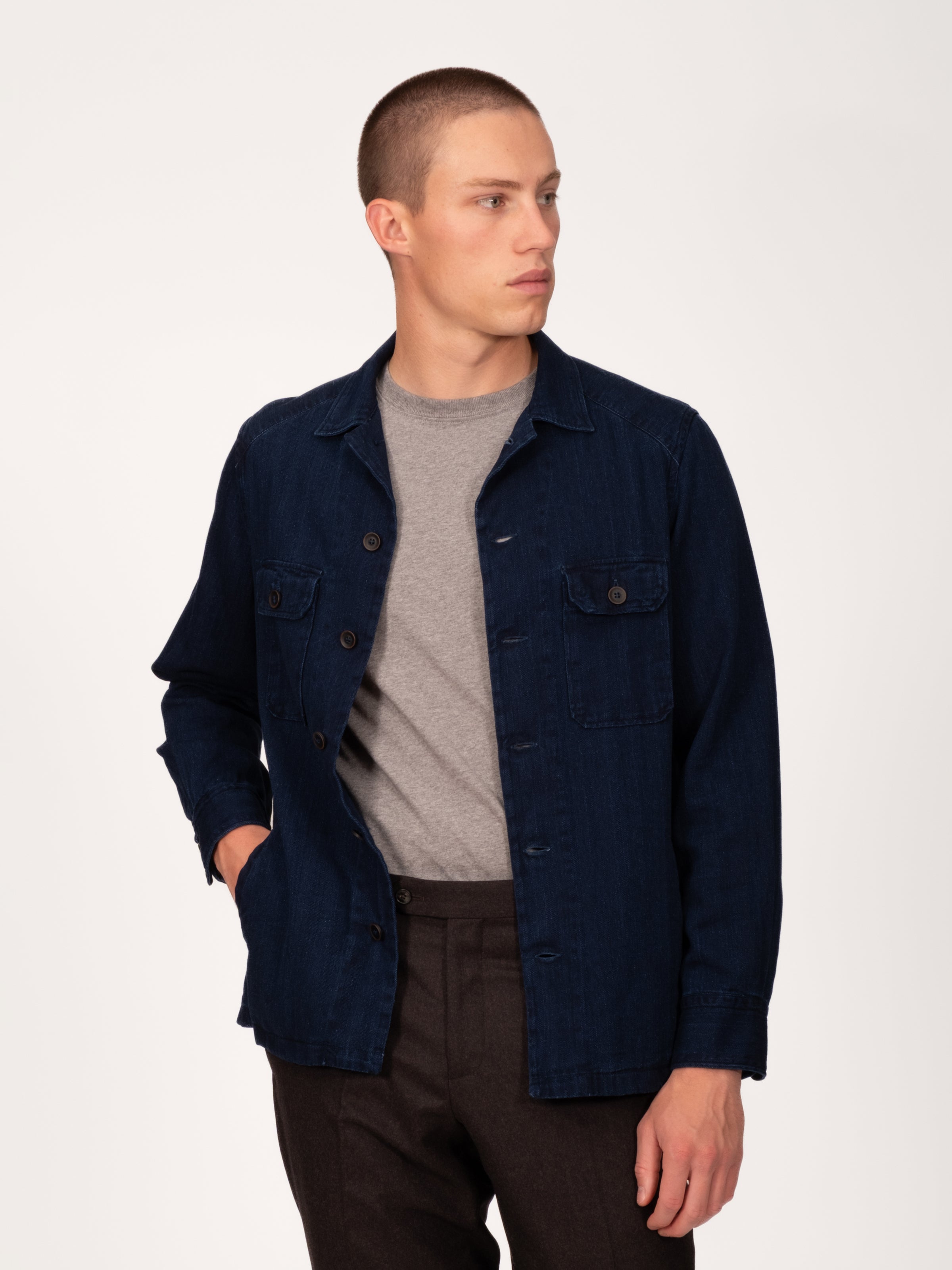 Herringbone Dark Denim Chore Shirt