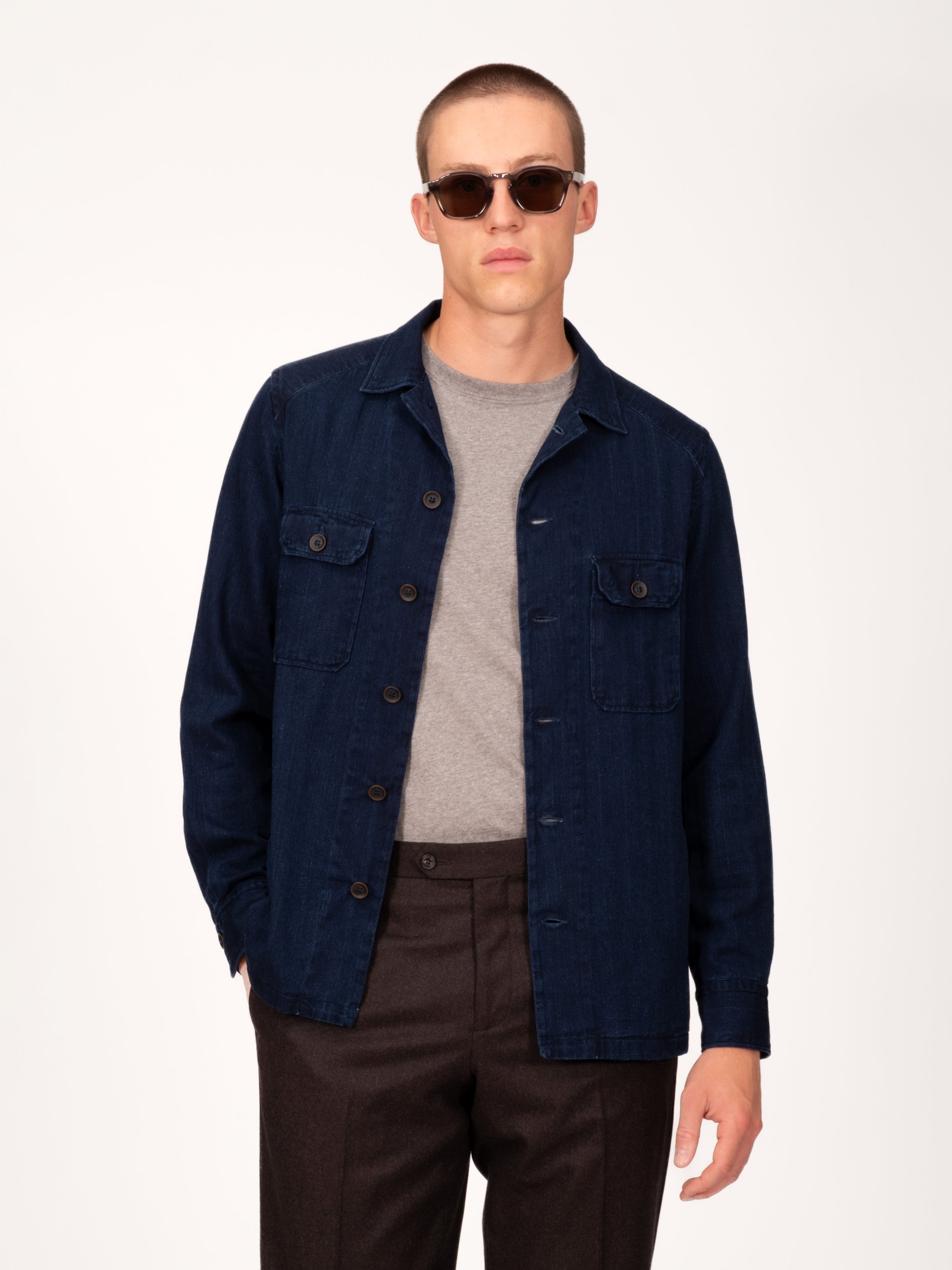 Herringbone Dark Denim Chore Shirt