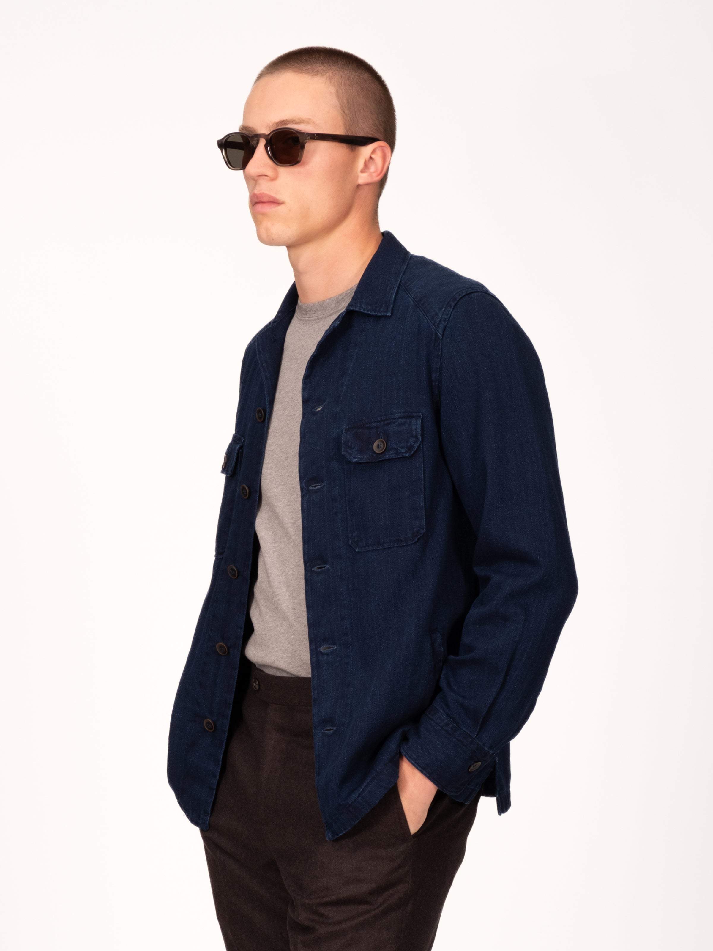 Herringbone Dark Denim Chore Shirt