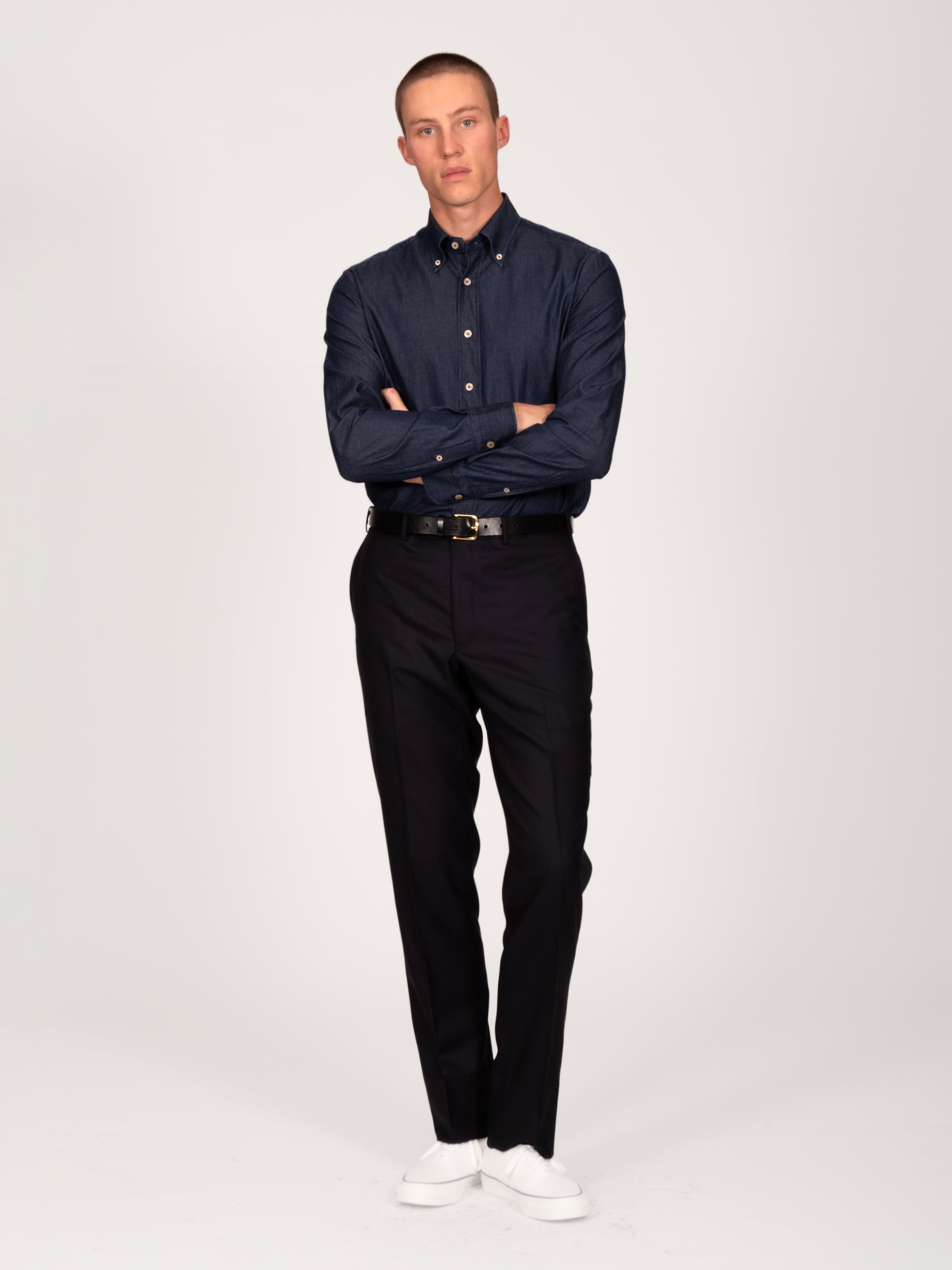 Dark Chambray Button Down Collar Shirt