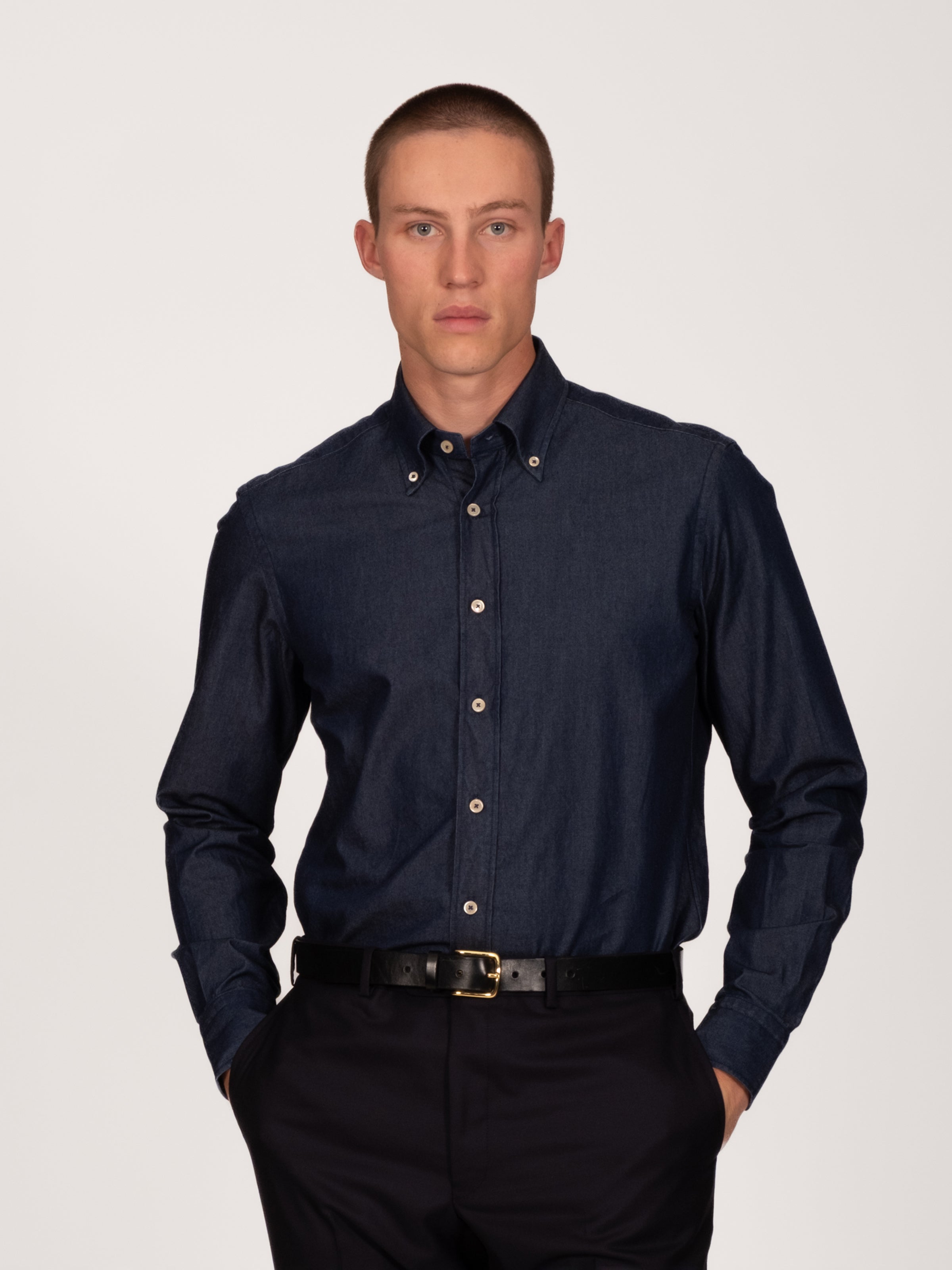 Dark Chambray Button Down Collar Shirt