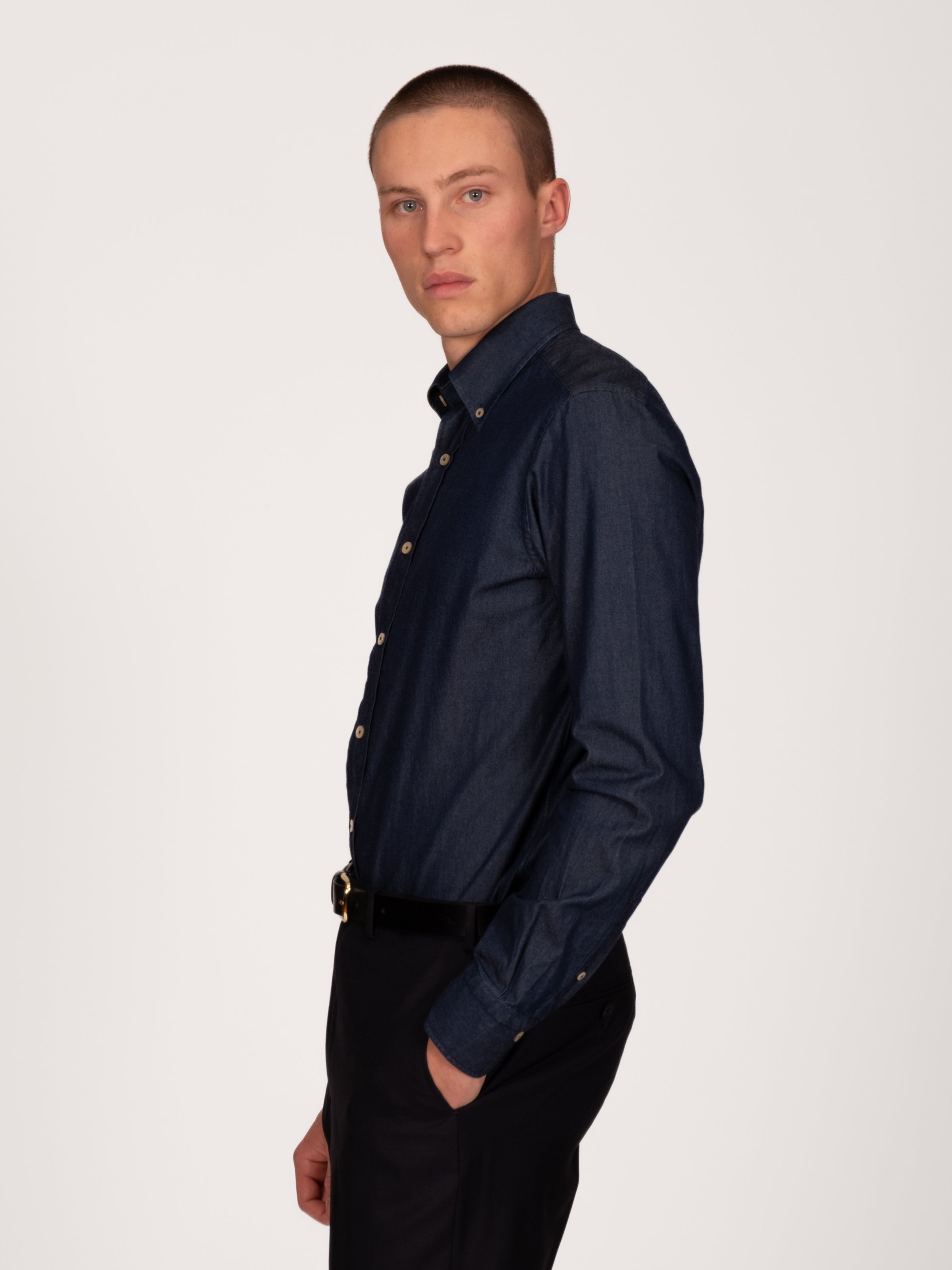Dark Chambray Button Down Collar Shirt