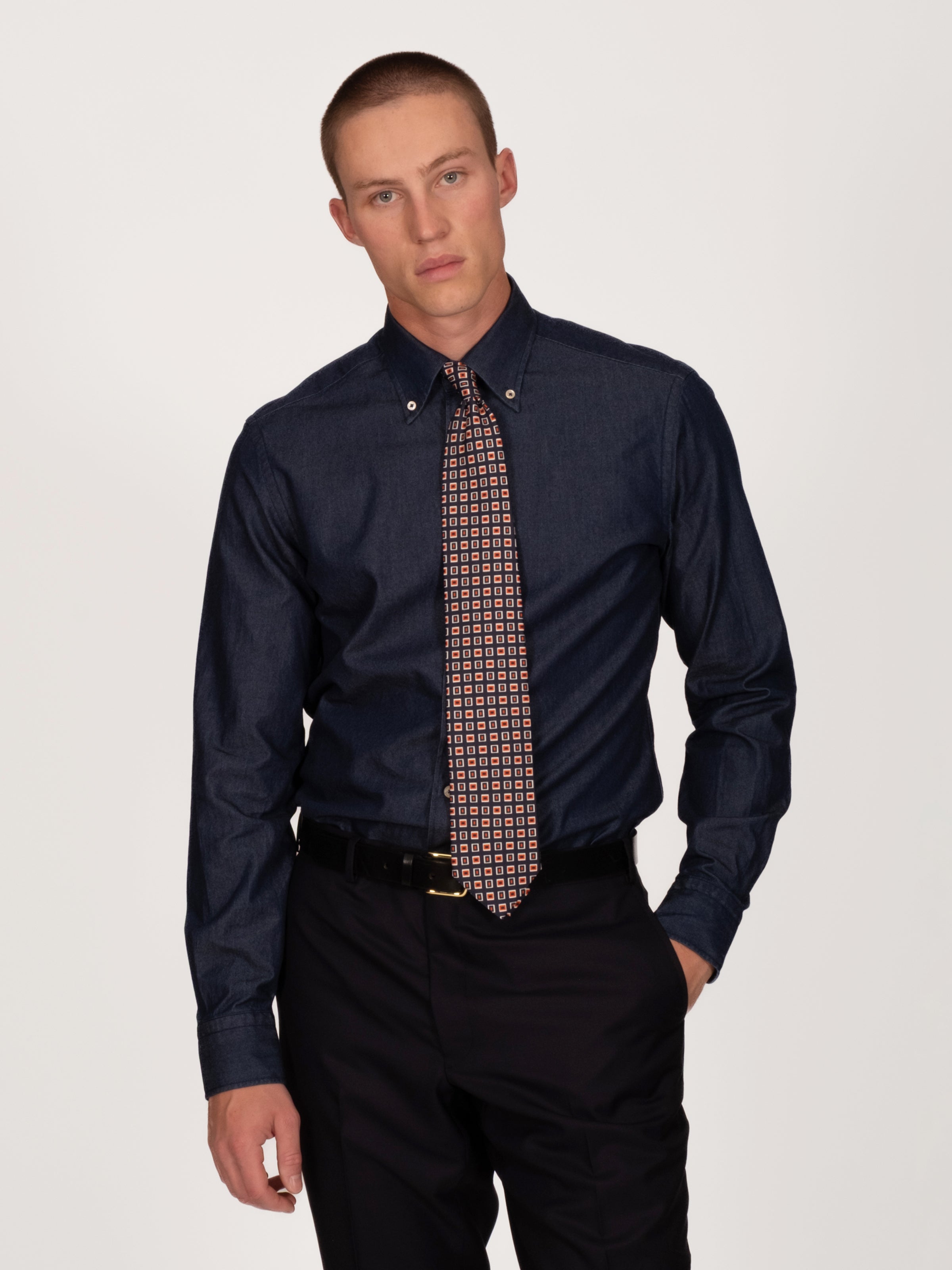 Dark Chambray Button Down Collar Shirt