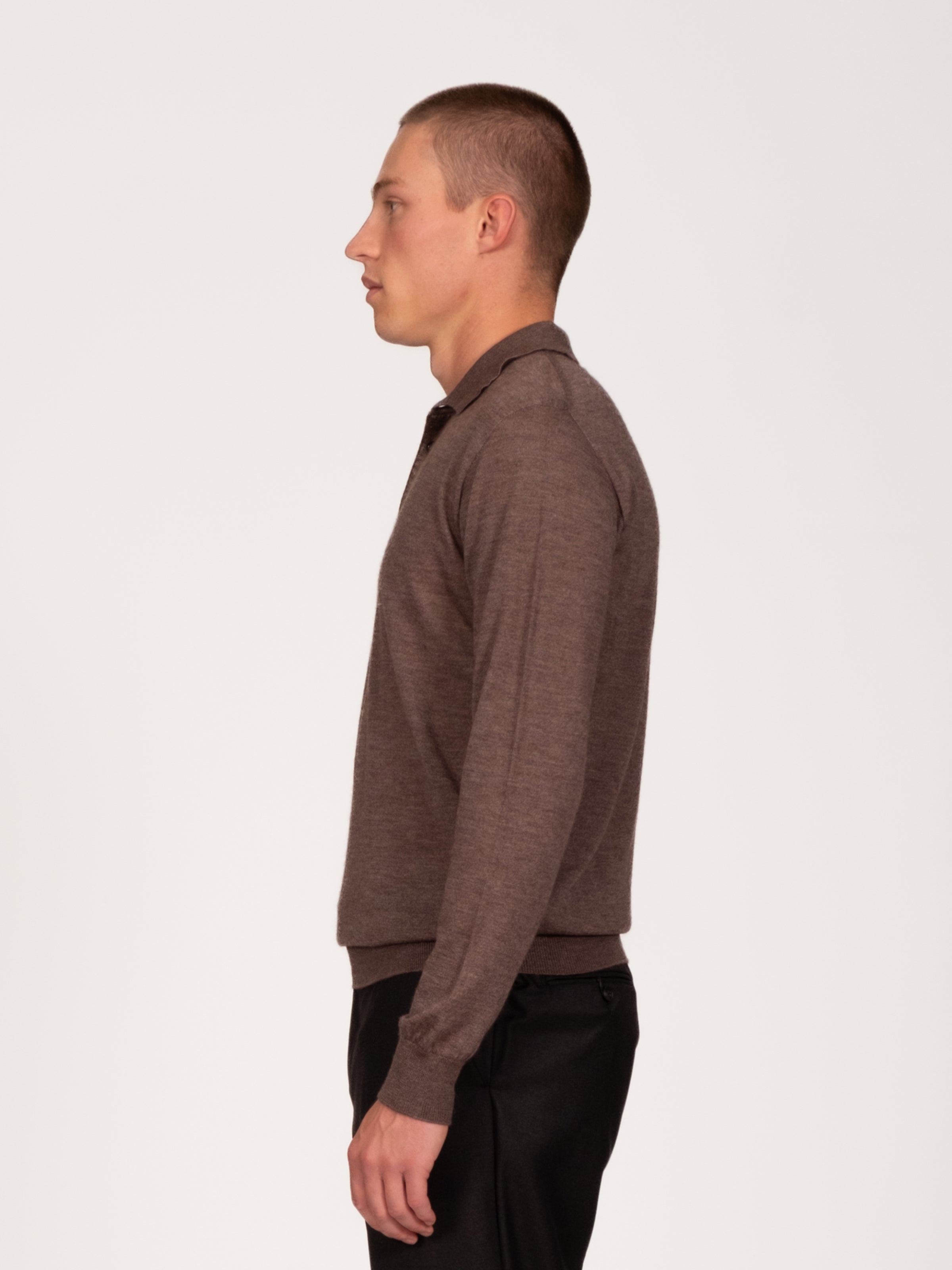 Taupe Melange Lightweight Merino Polo