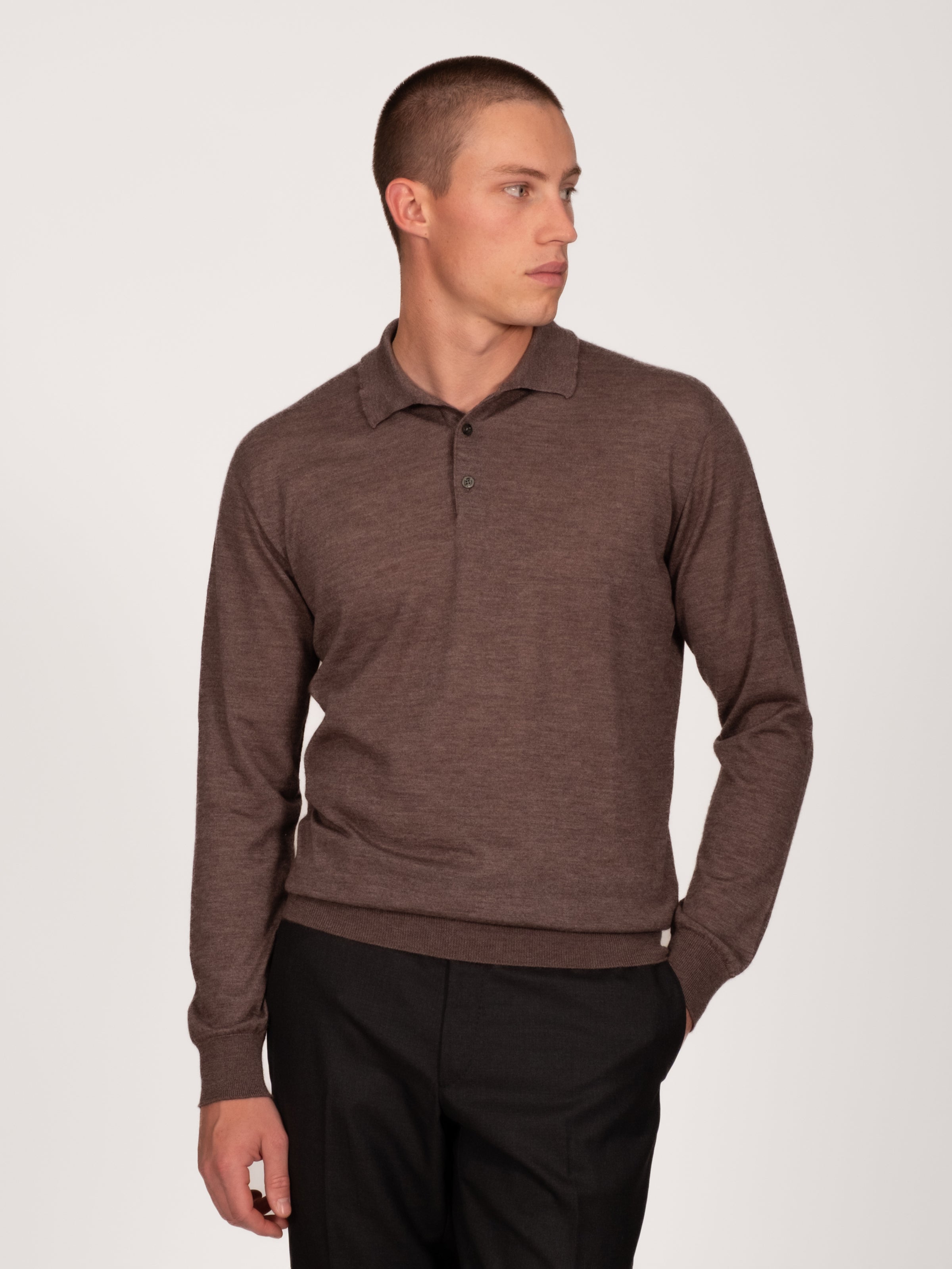 Taupe Melange Lightweight Merino Polo