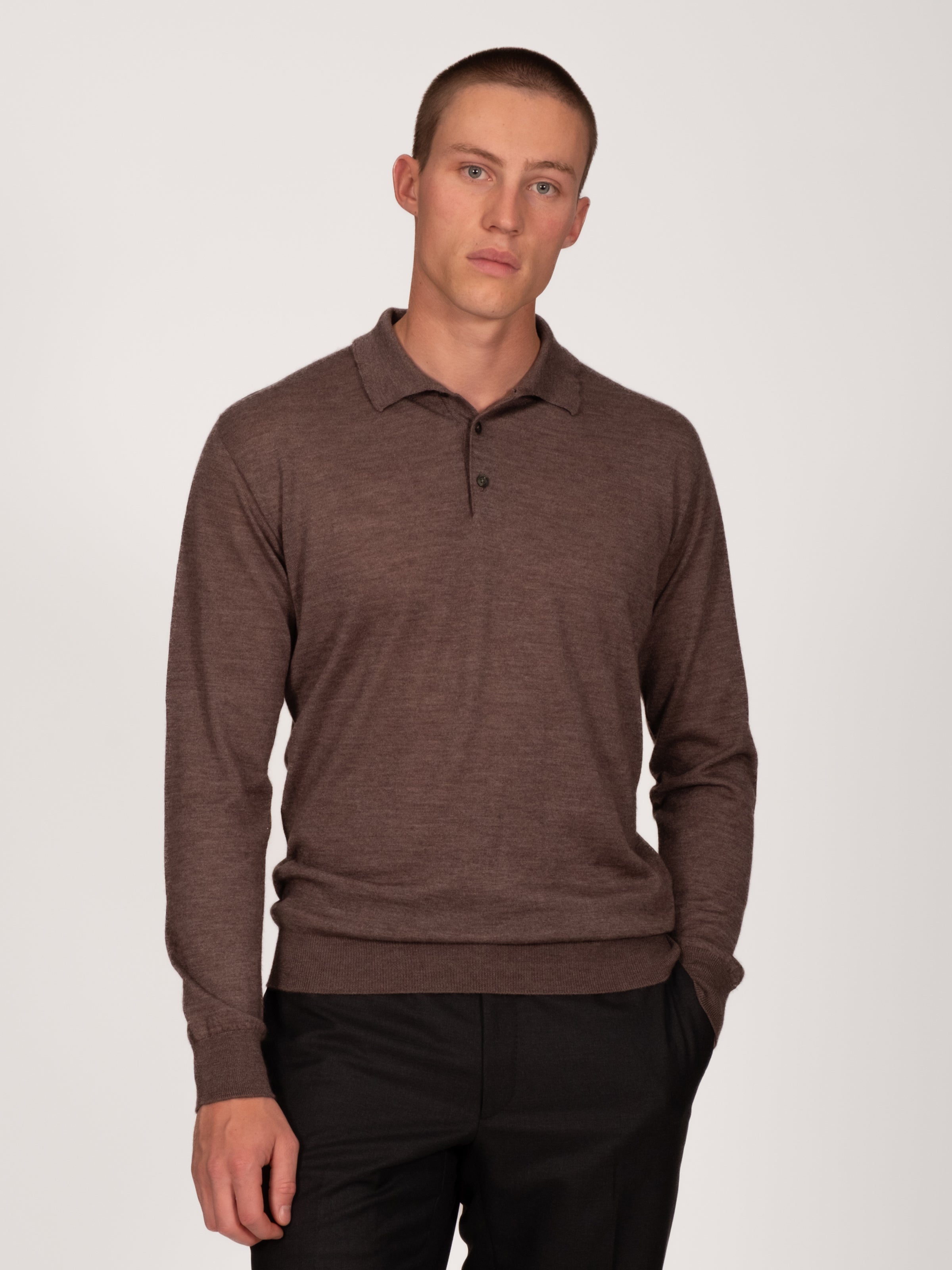 Taupe Melange Lightweight Merino Polo