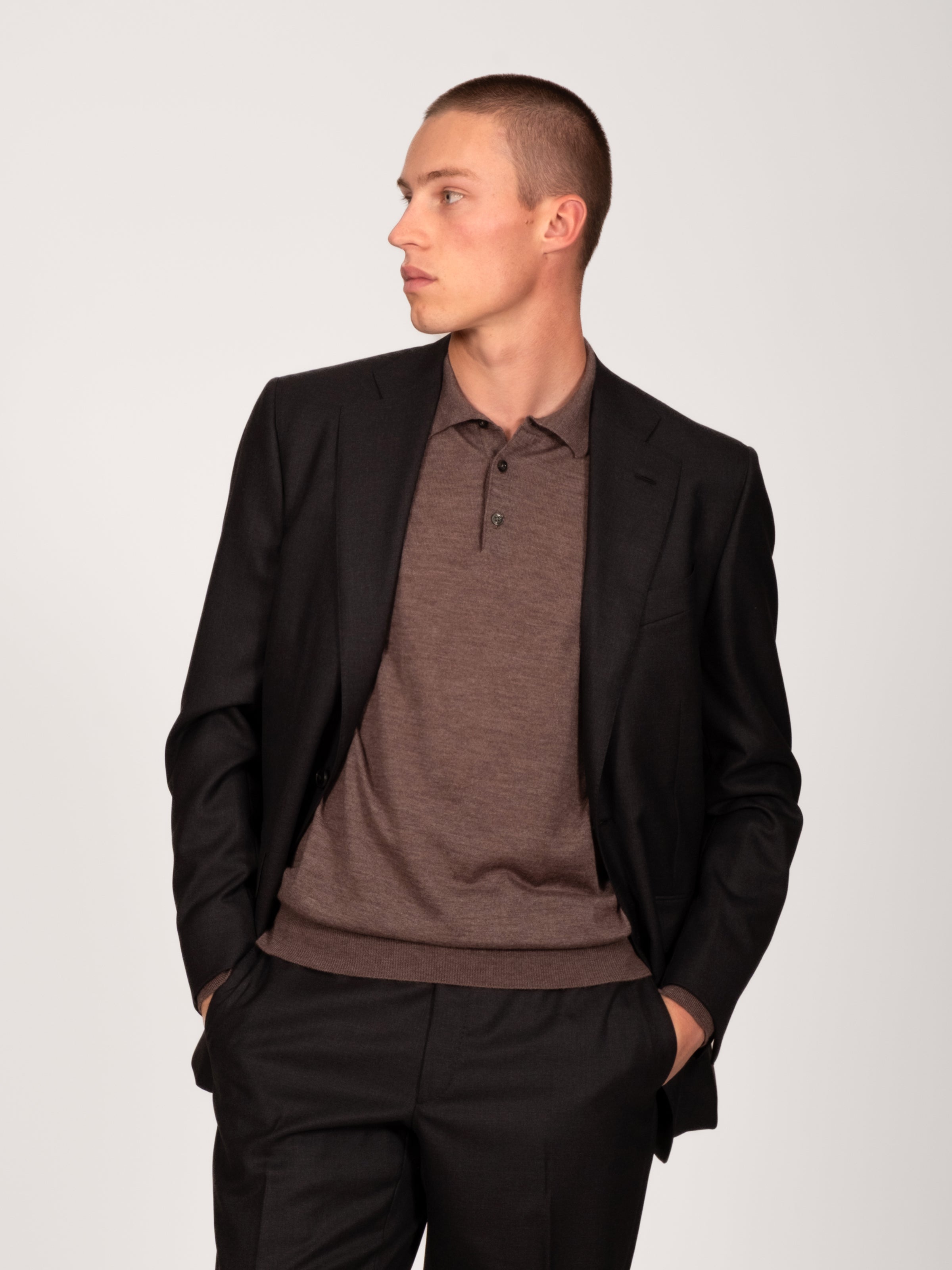 Taupe Melange Lightweight Merino Polo
