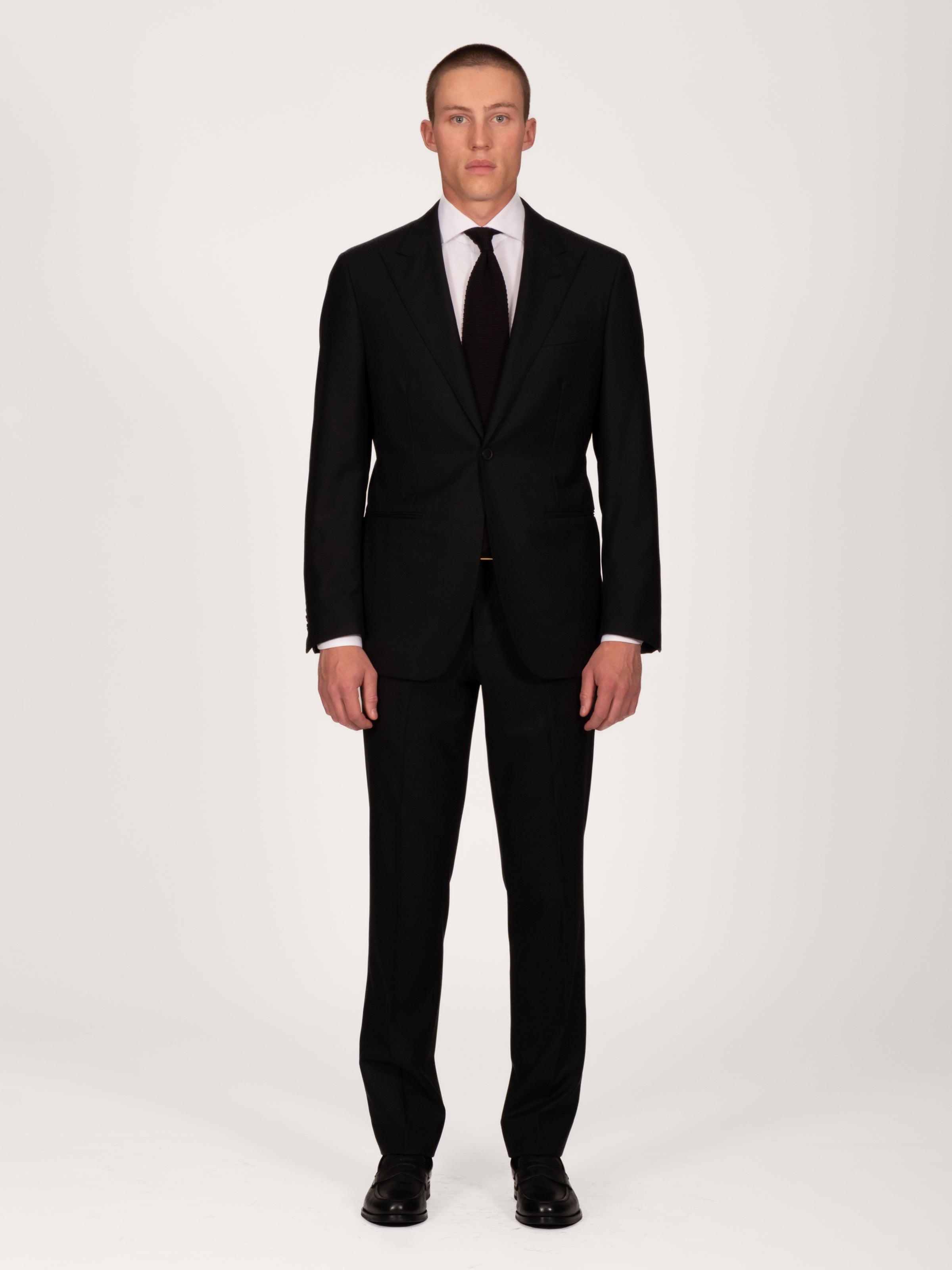 Black Wool Twill Peak Lapel Cocktail Suit
