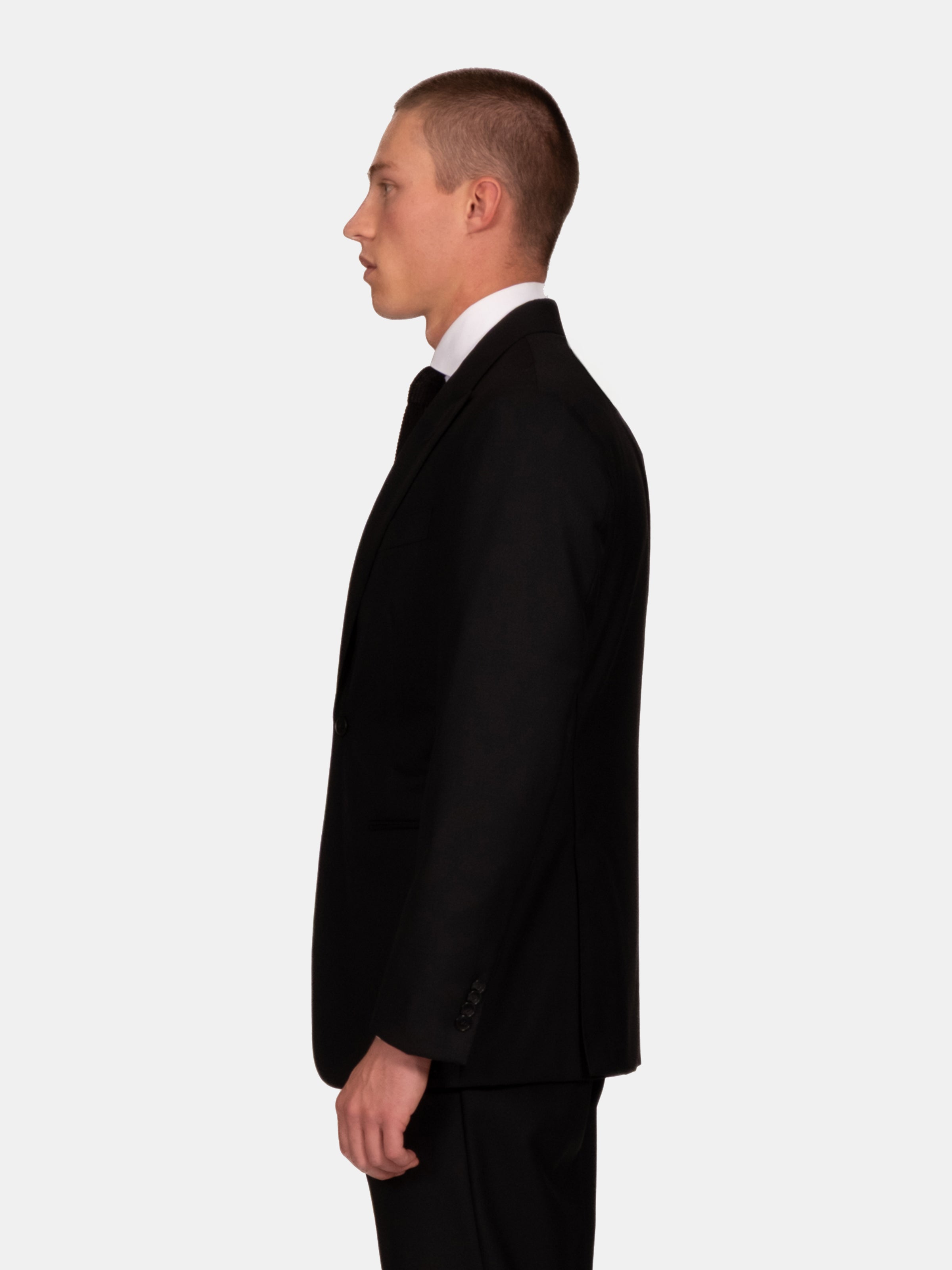 Black Wool Twill Peak Lapel Cocktail Suit