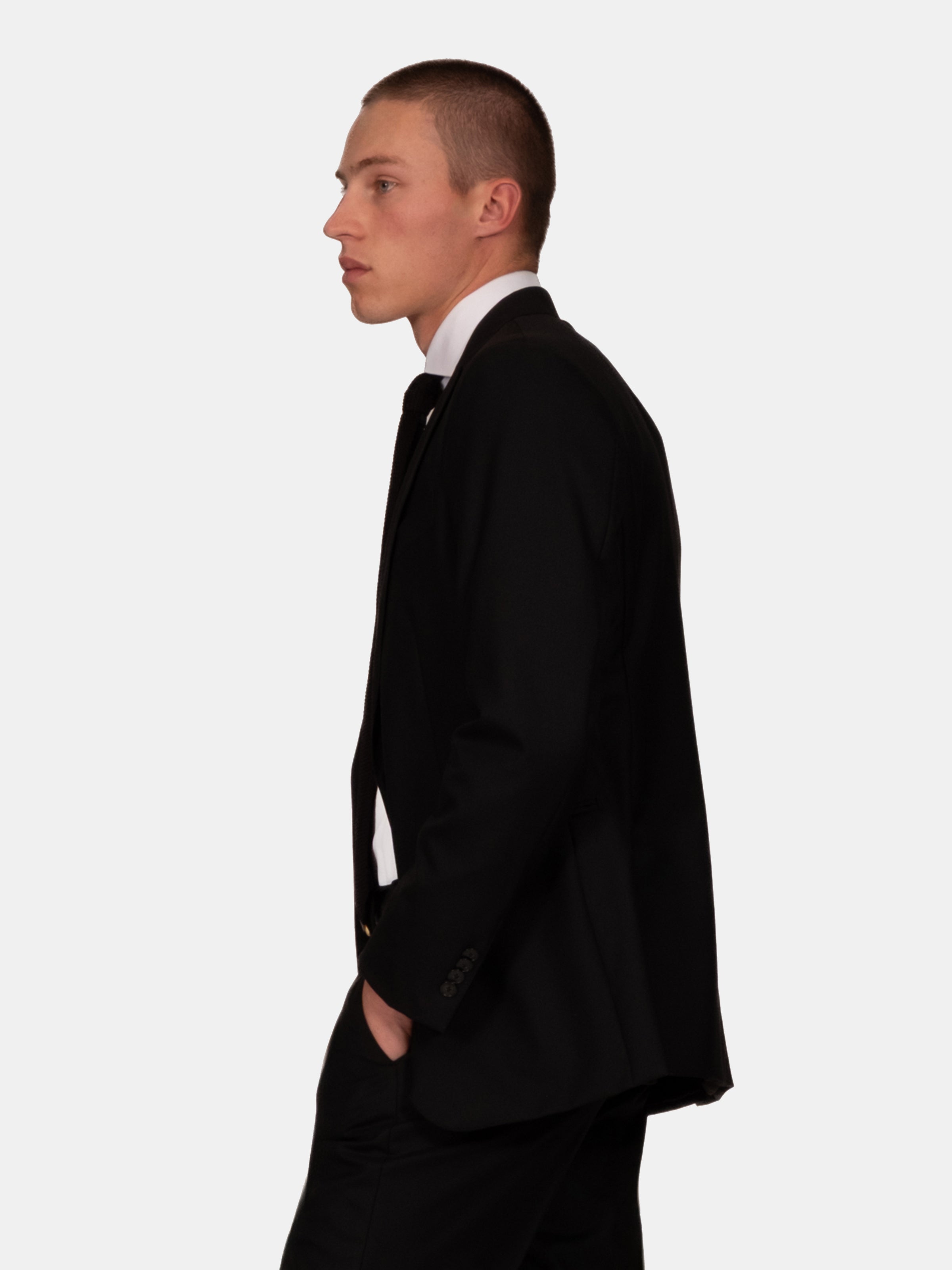 Black Wool Twill Peak Lapel Cocktail Suit
