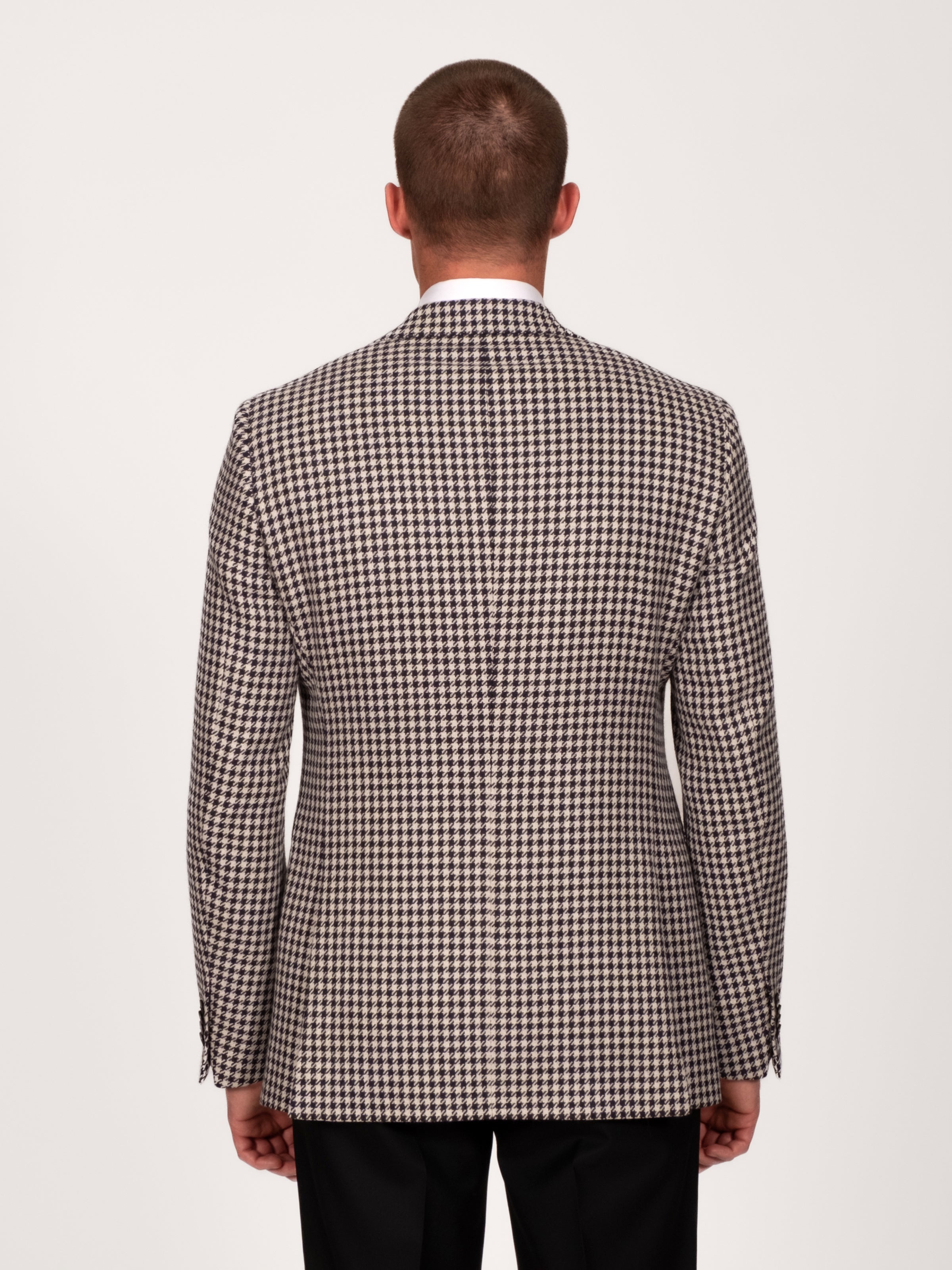 Midnight Off White Wool Alpaca Silk Houndstooth Blazer