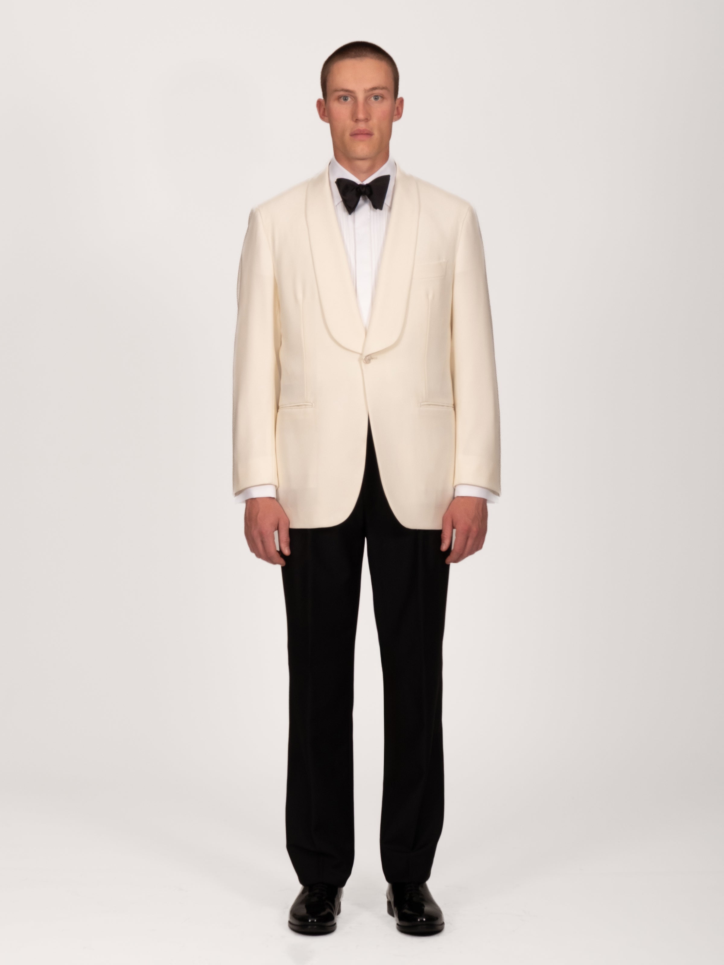 Ivory Wool Faille Shawl Collar Smoking Jacket