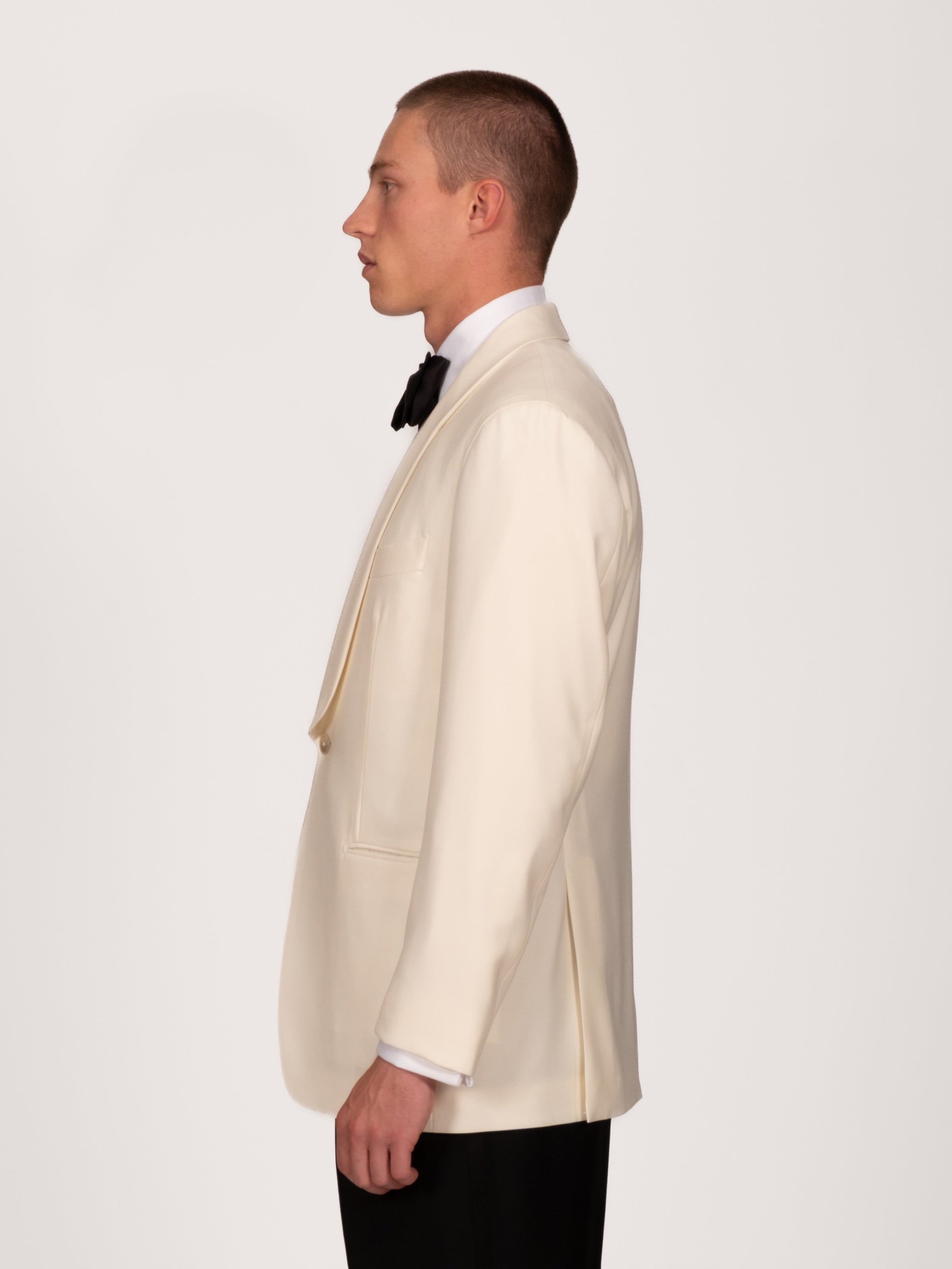 Ivory Wool Faille Shawl Collar Smoking Jacket