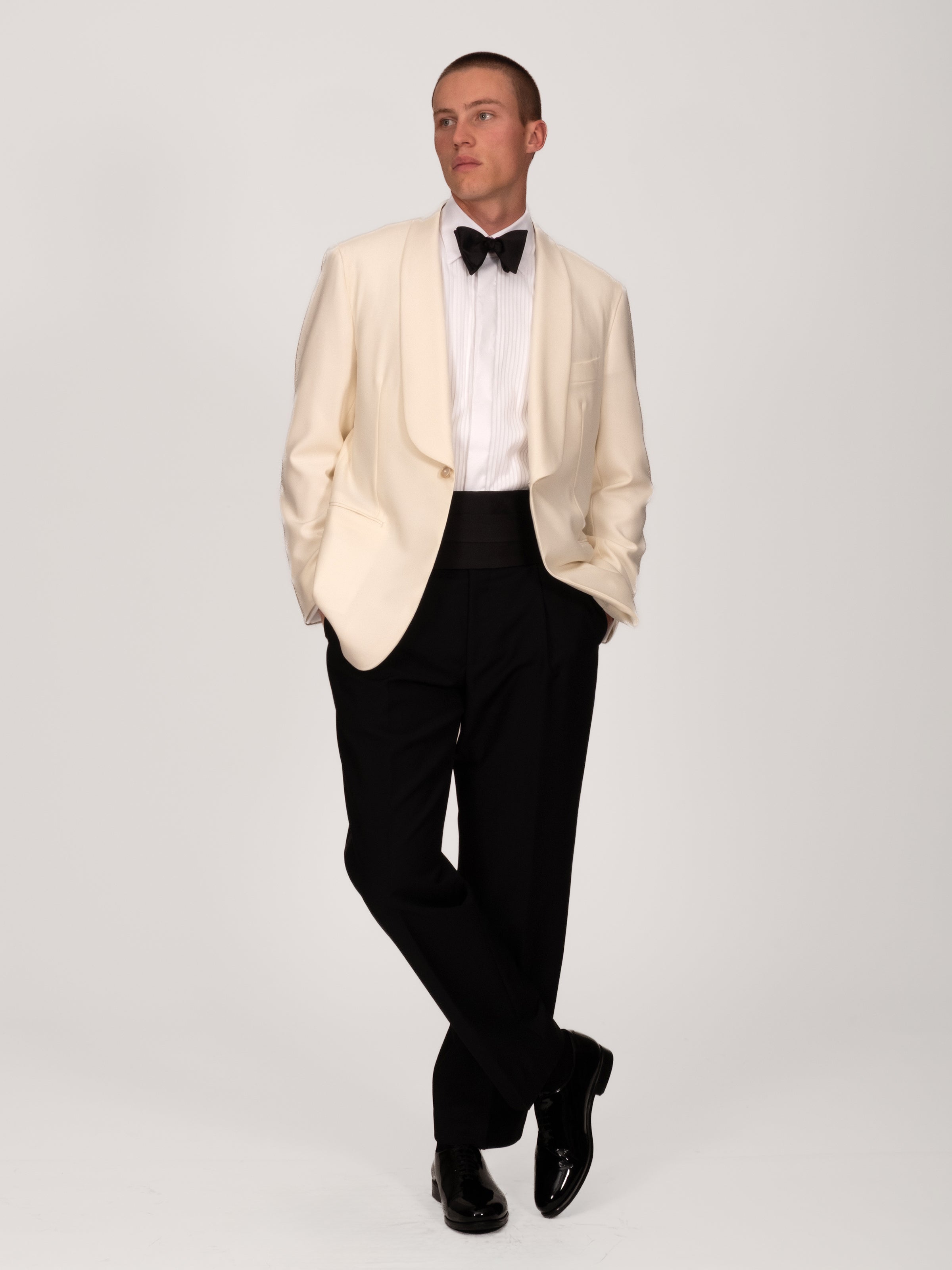 Ivory Wool Faille Shawl Collar Smoking Jacket