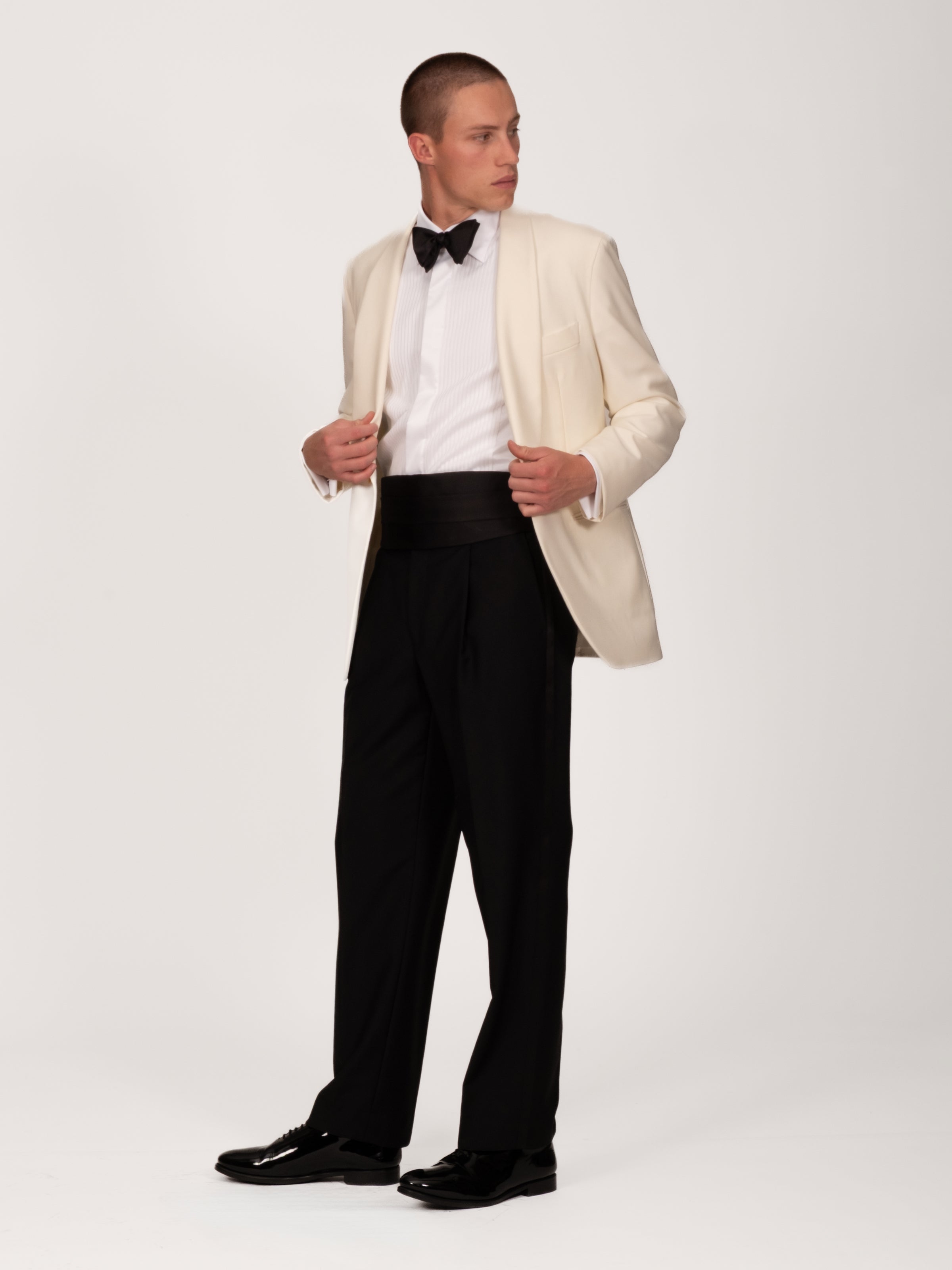 Ivory Wool Faille Shawl Collar Smoking Jacket