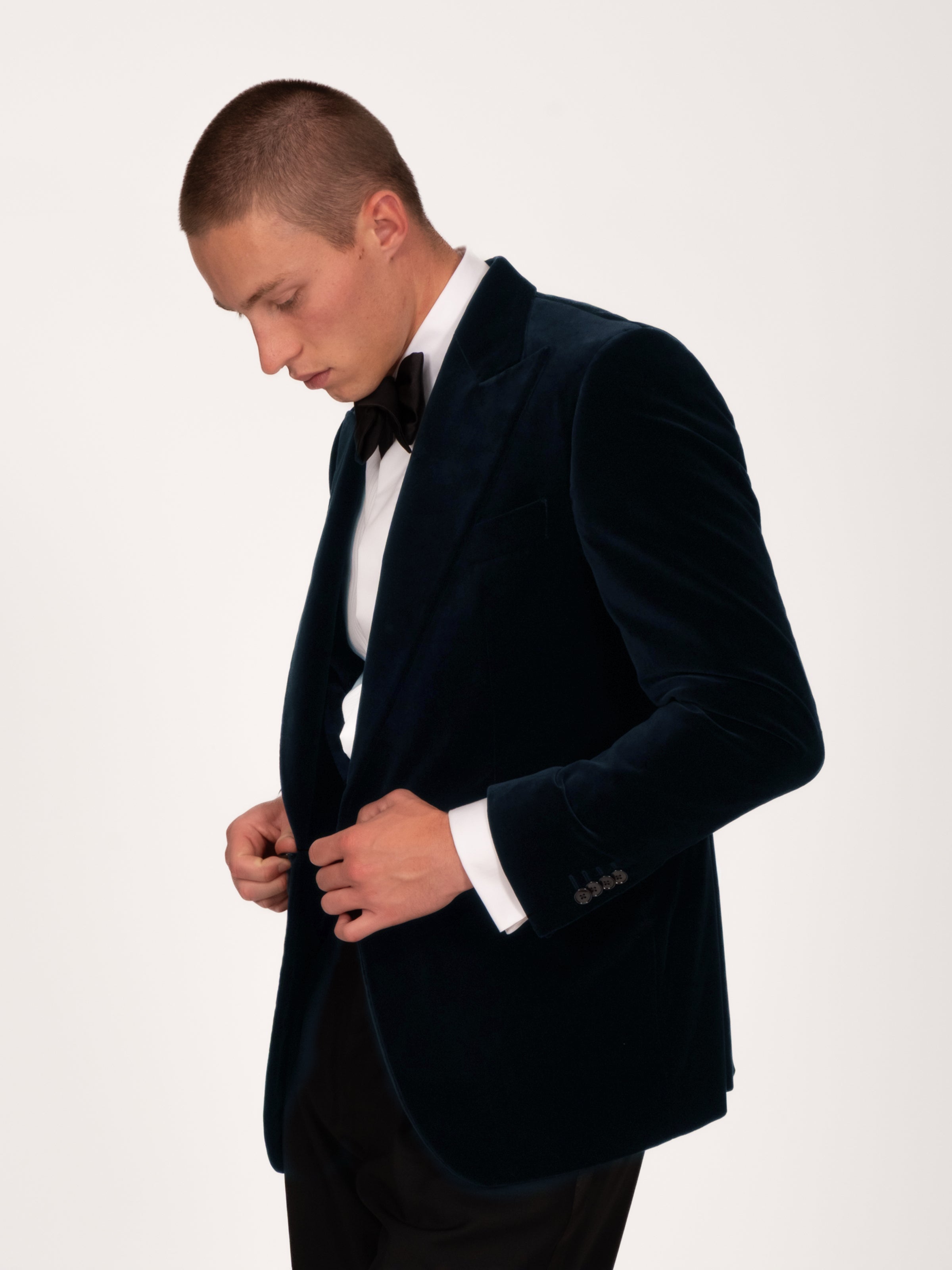 Midnight Navy Cotton Velvet Smoking Jacket