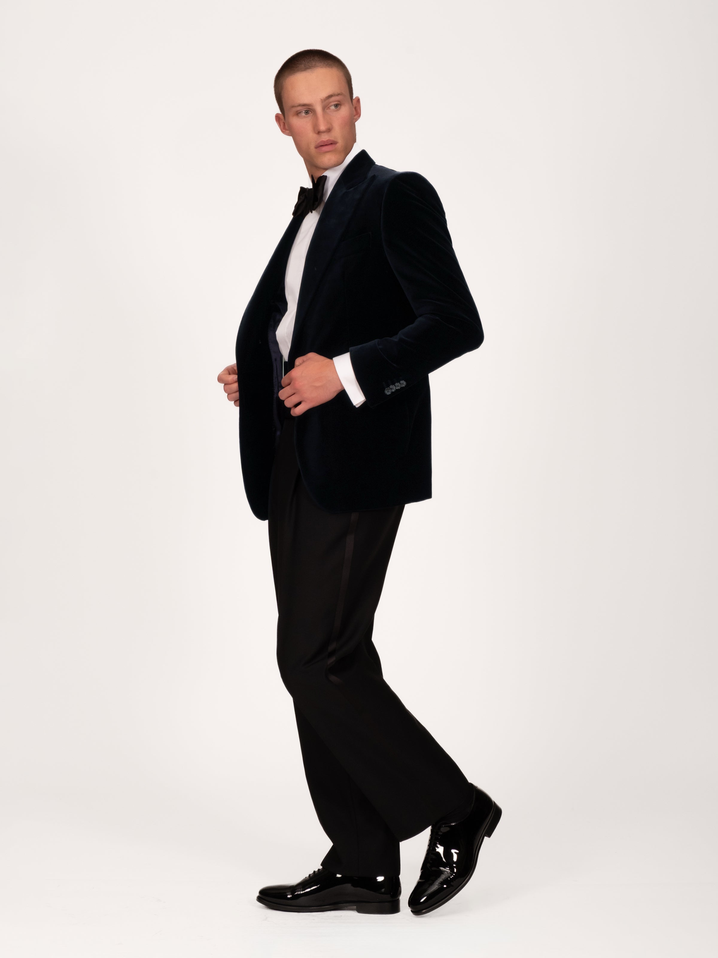 Midnight Navy Cotton Velvet Smoking Jacket