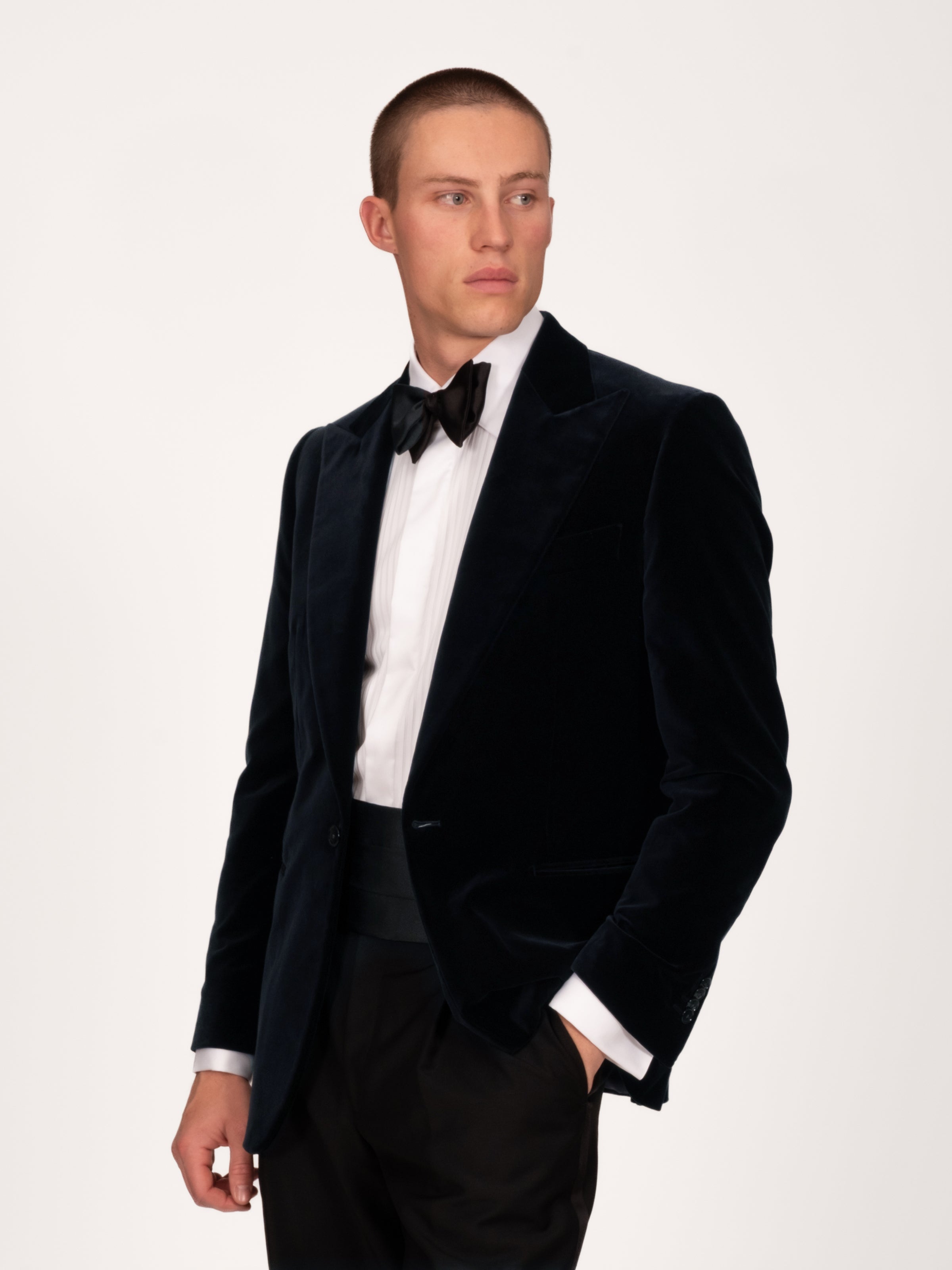 Midnight Navy Cotton Velvet Smoking Jacket