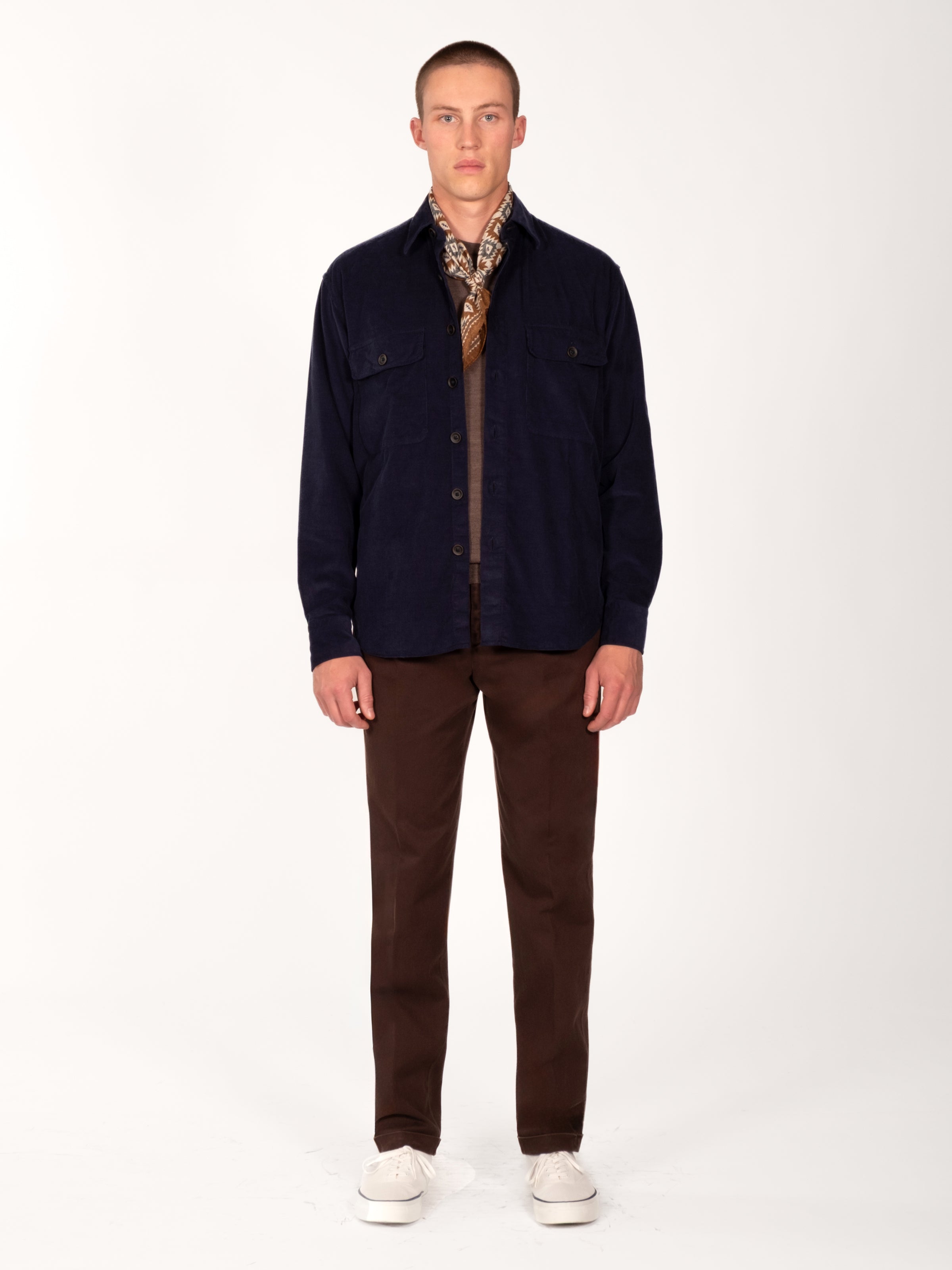 Navy Cotton Corduroy Double Pocket Overshirt