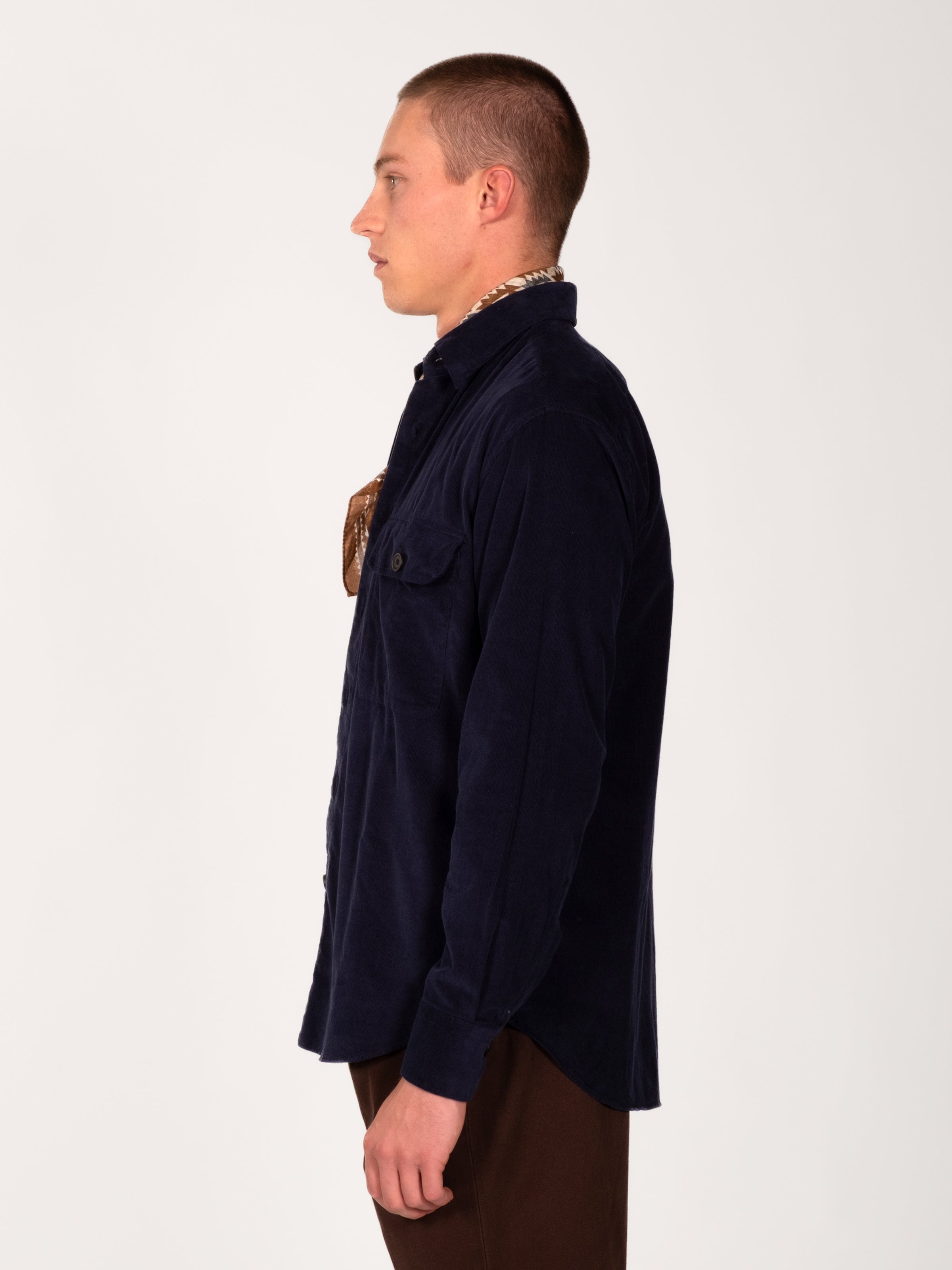 Navy Cotton Corduroy Double Pocket Overshirt