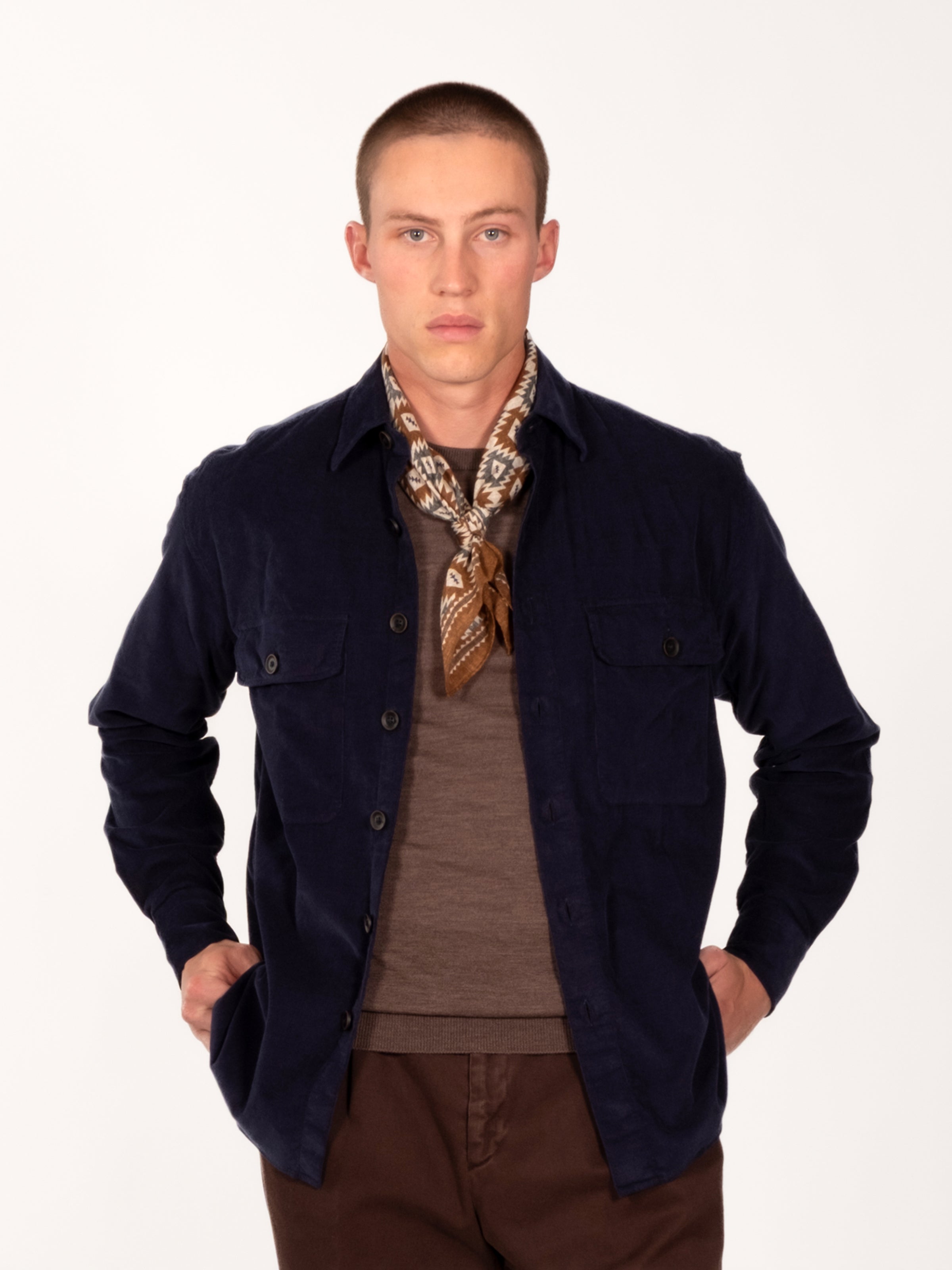 Navy Cotton Corduroy Double Pocket Overshirt