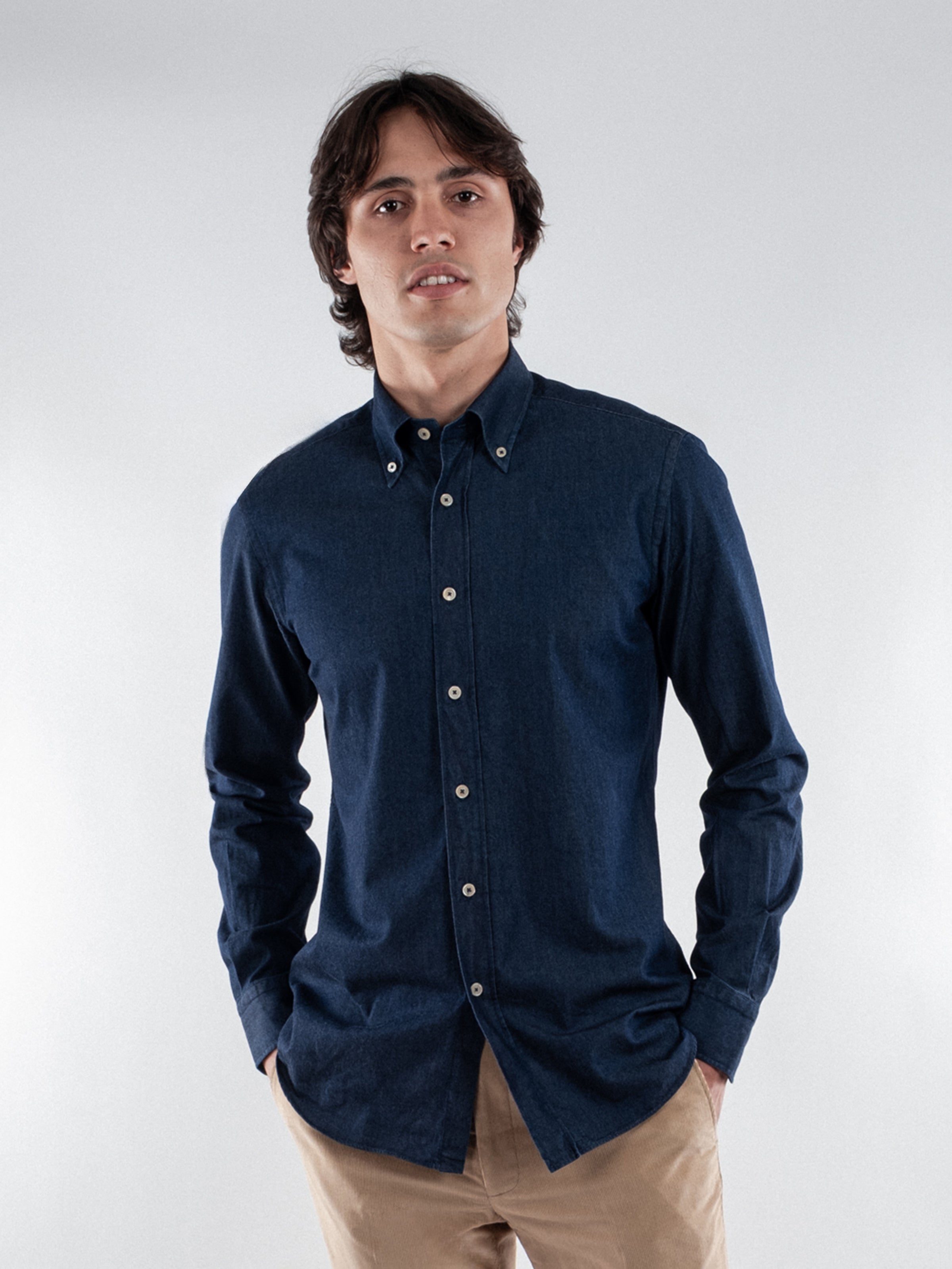 Dark Chambray Button Down Collar Shirt