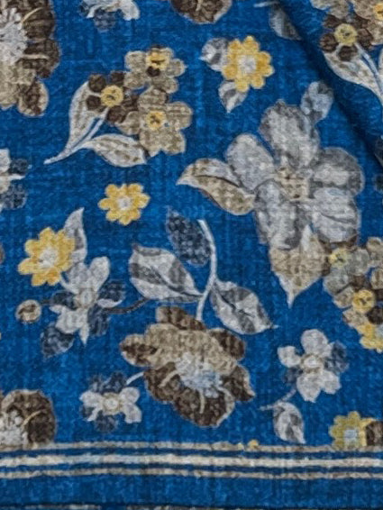 Cobalt & Olive Floral Printed Silk Scarf