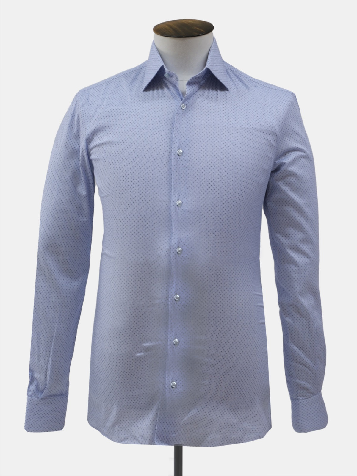 Blue and Brown Dot Spread Collar Shirt