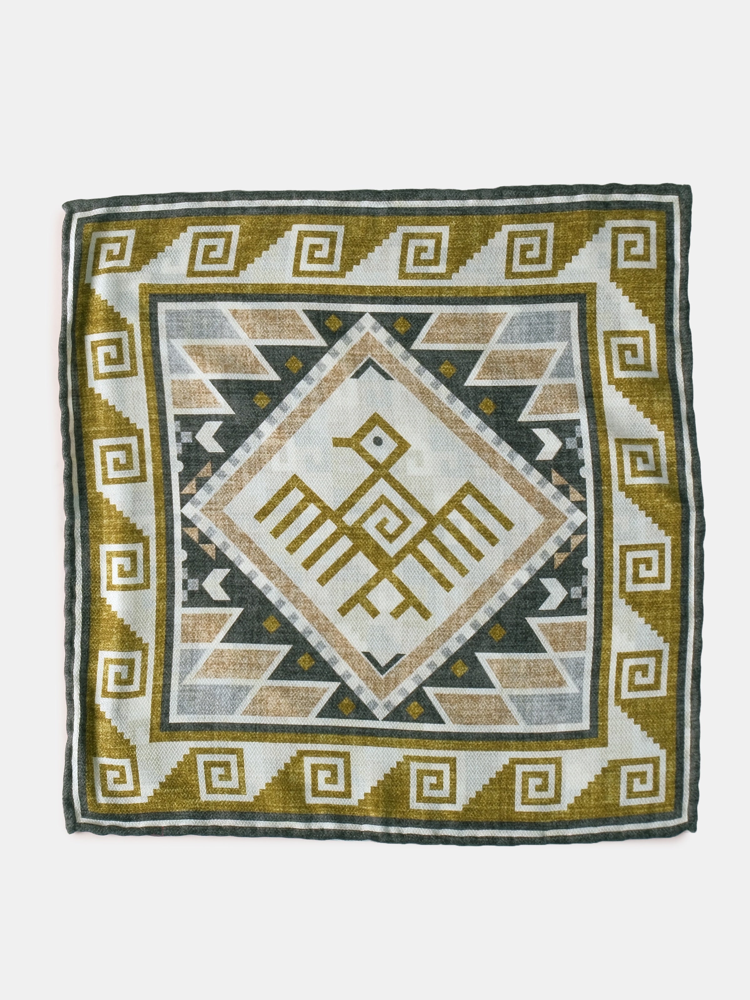 Dusty Blue & Olive Incan Motif Silk Pochette