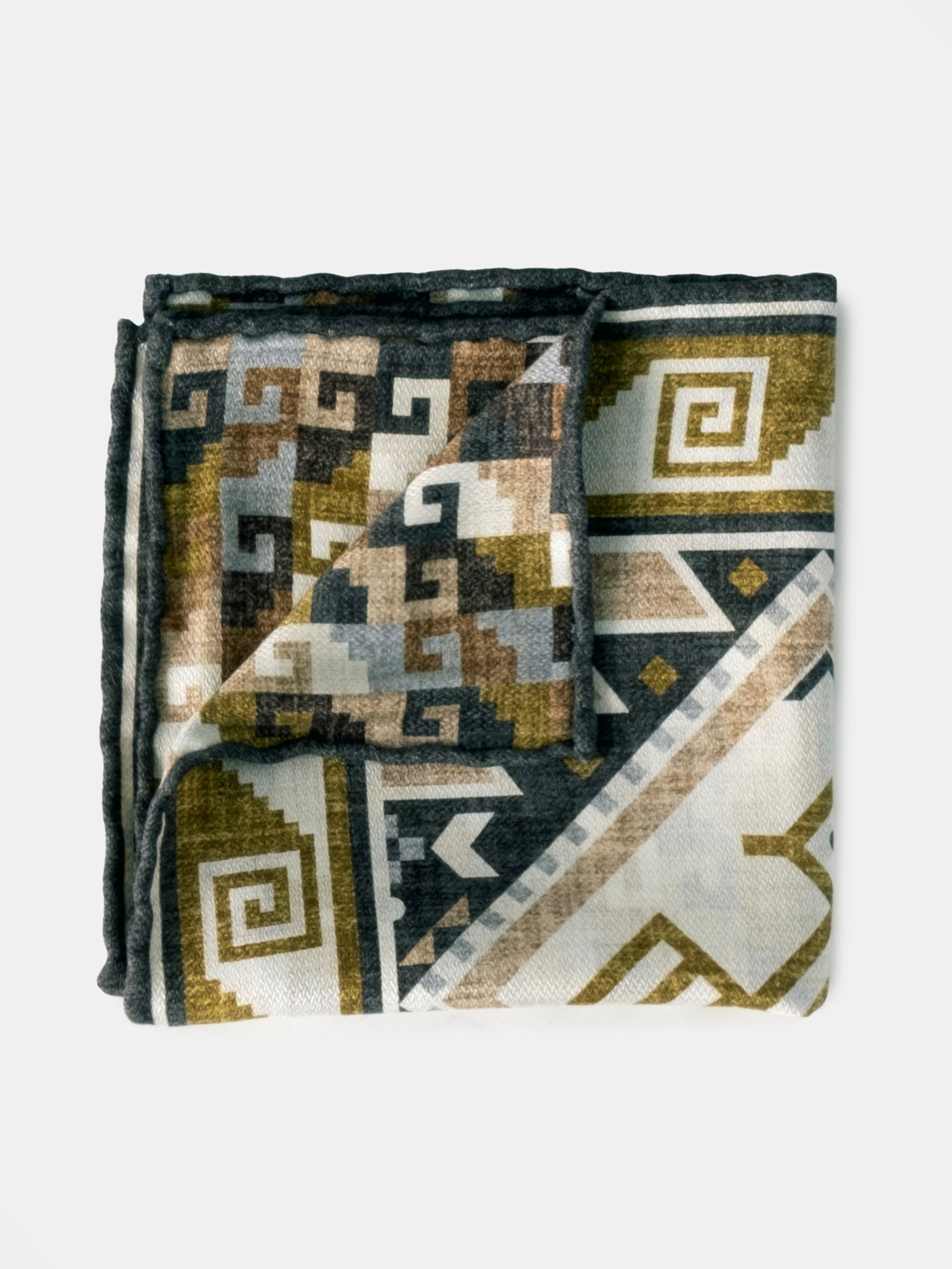 Dusty Blue & Olive Incan Motif Silk Pochette