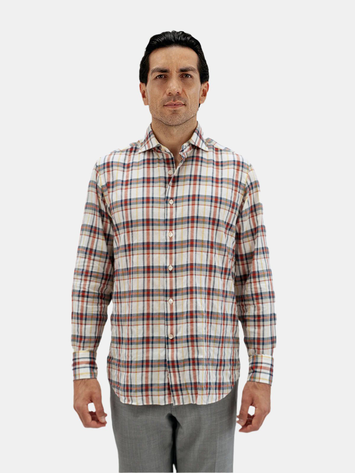 Ecru & Navy Madras Spread Collar Shirt