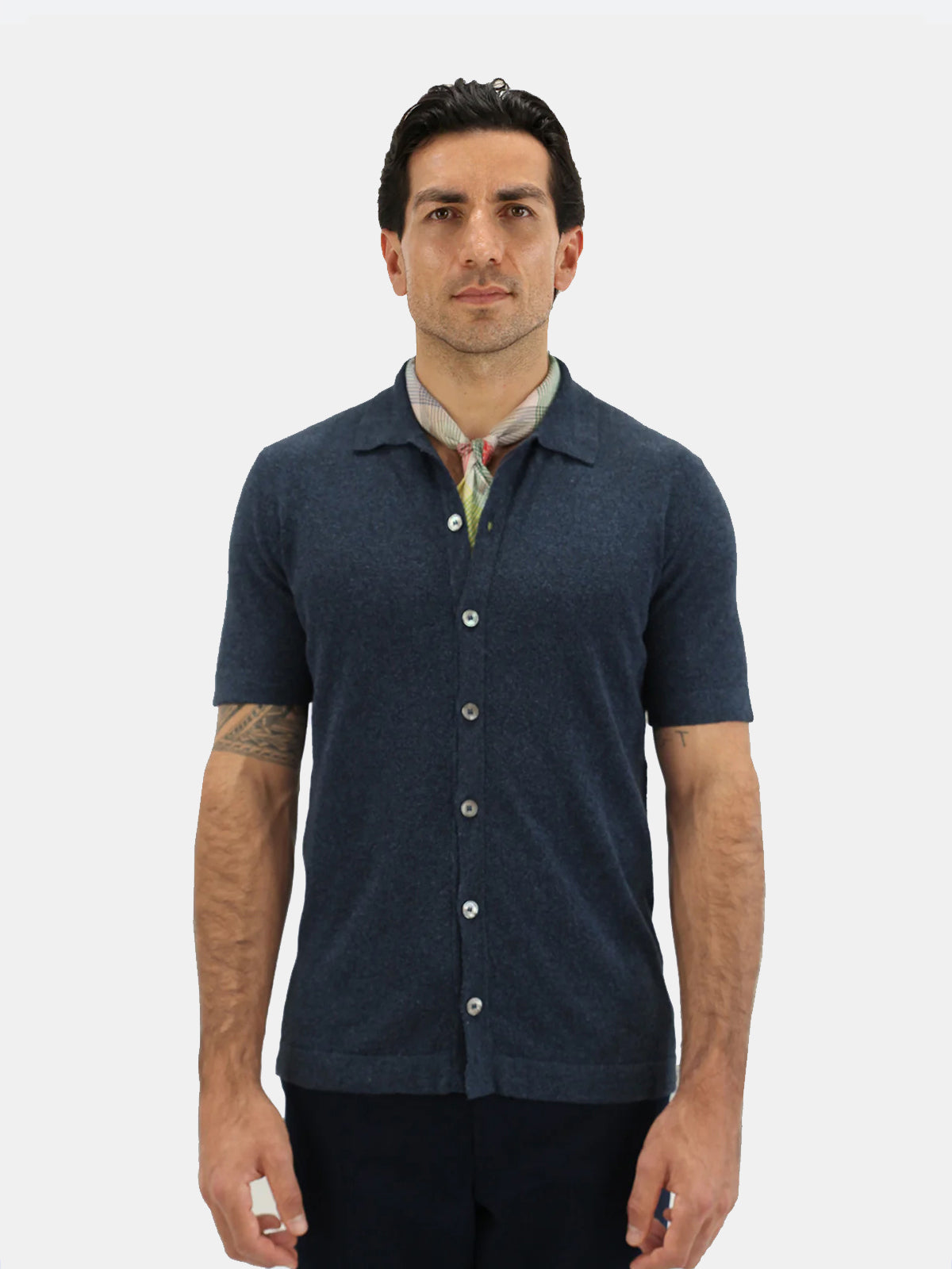 Garda Short Sleeve Polo Micro Bouclé Marine Melange