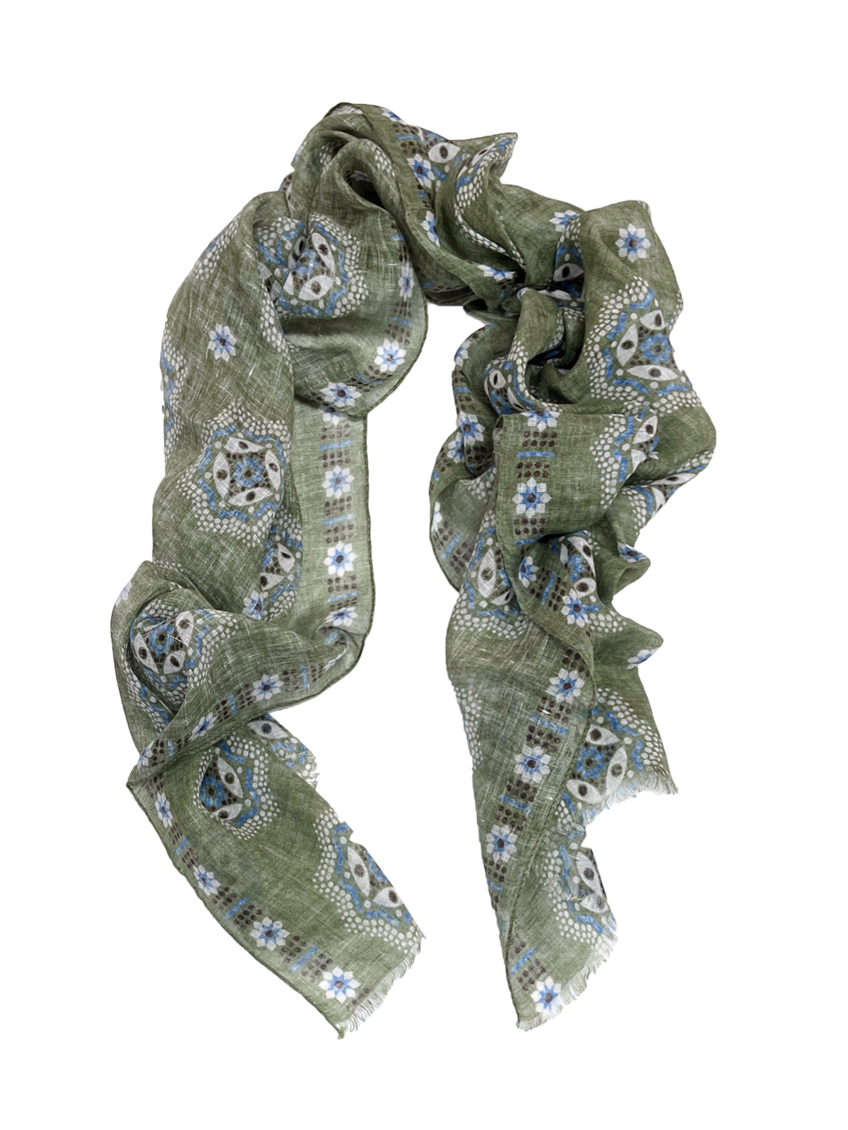 Olive Medallion Printed Linen Scarf