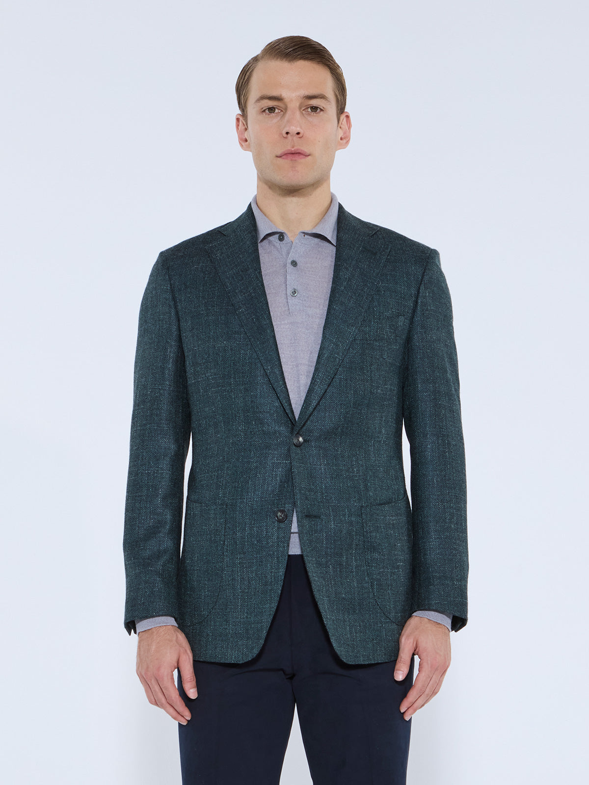 Scala Blazer - Green Wool Silk Linen Basketweave