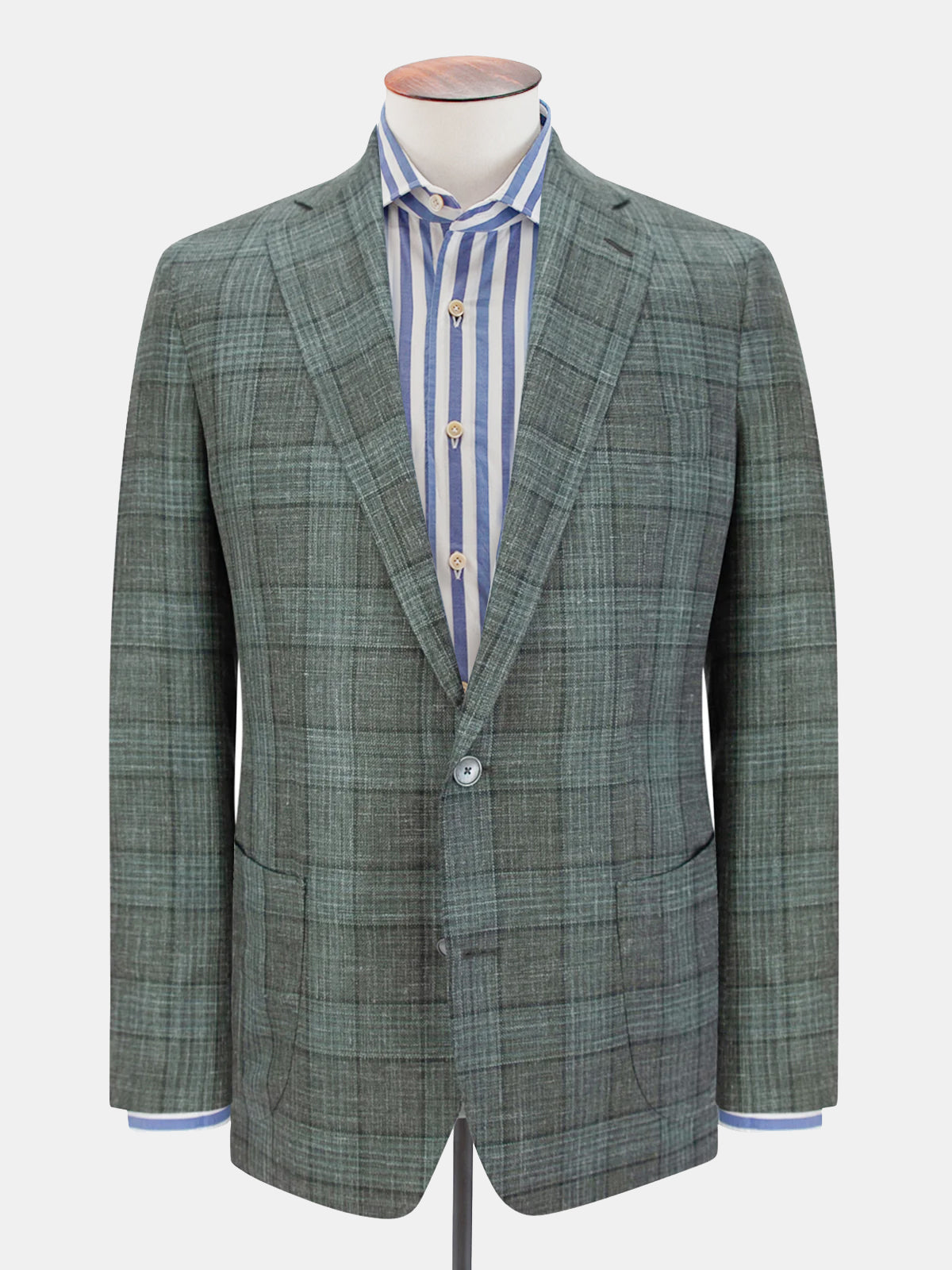 Lago Blazer Wool Silk & Linen Check Mid Green