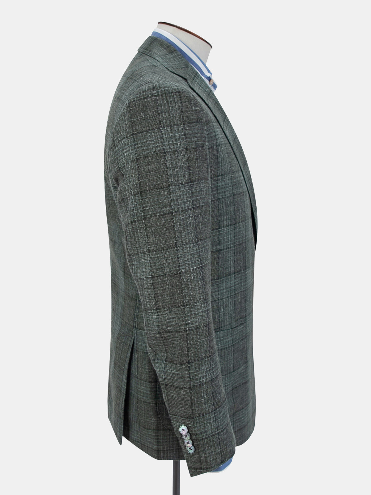 Lago Blazer Wool Silk & Linen Check Mid Green