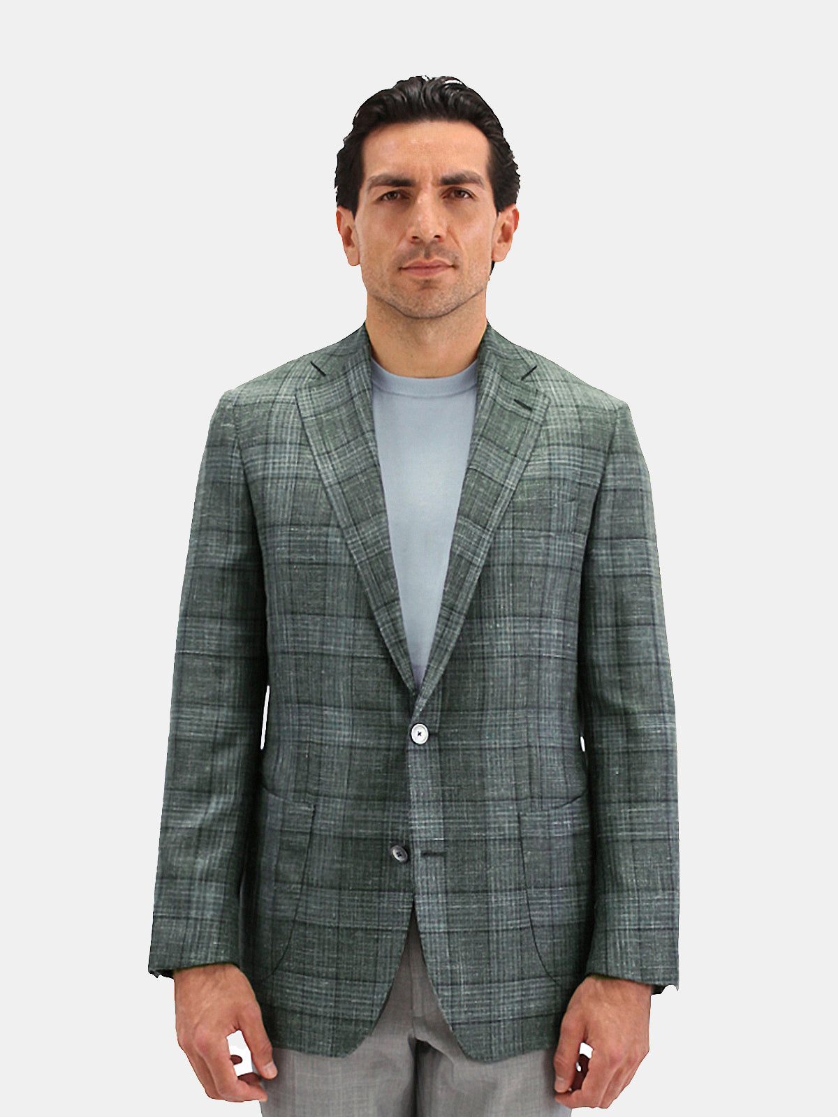 Lago Blazer Wool Silk & Linen Check Mid Green