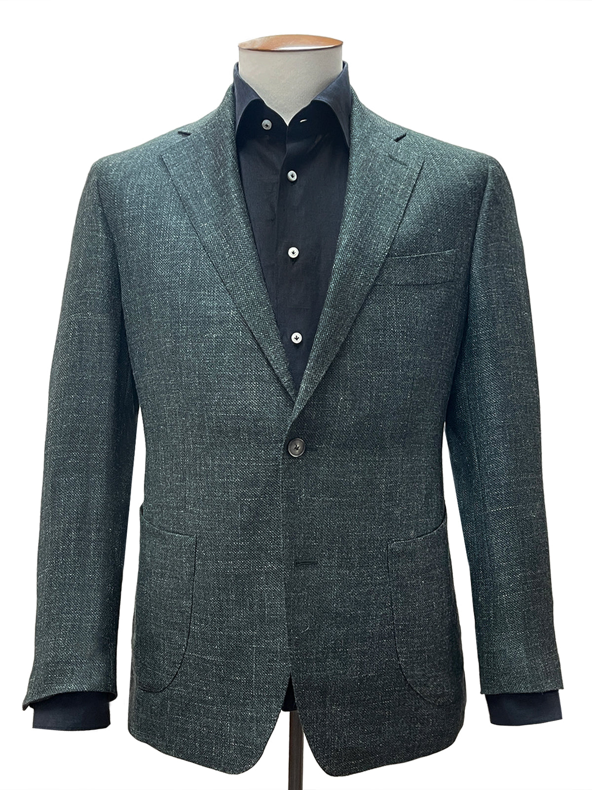 Scala Blazer - Green Wool Silk Linen Basketweave