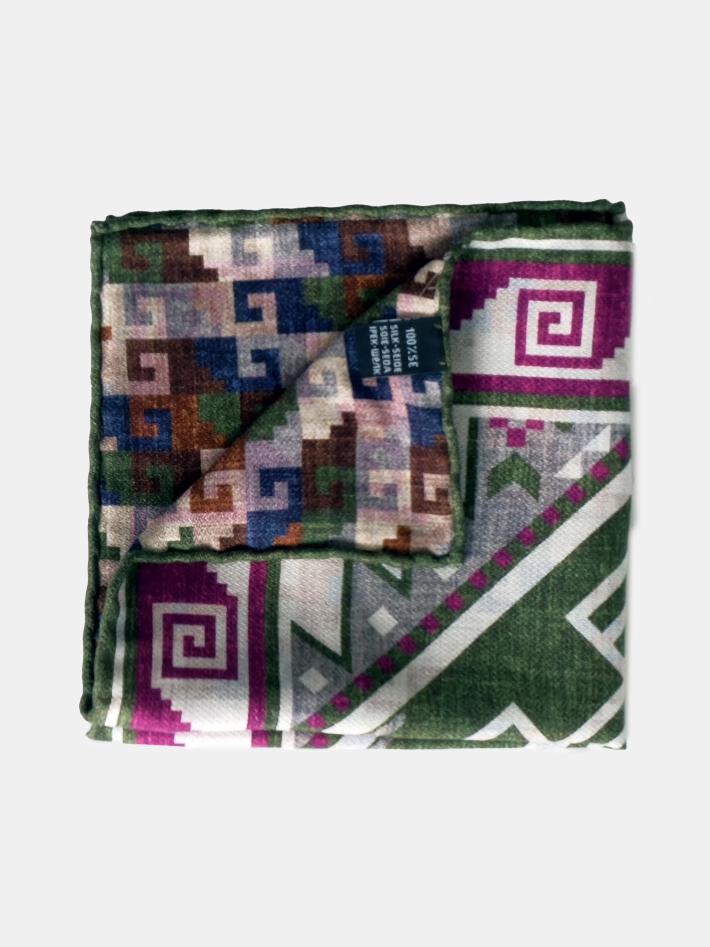 Green & Purple Incan Motif Silk Pochette